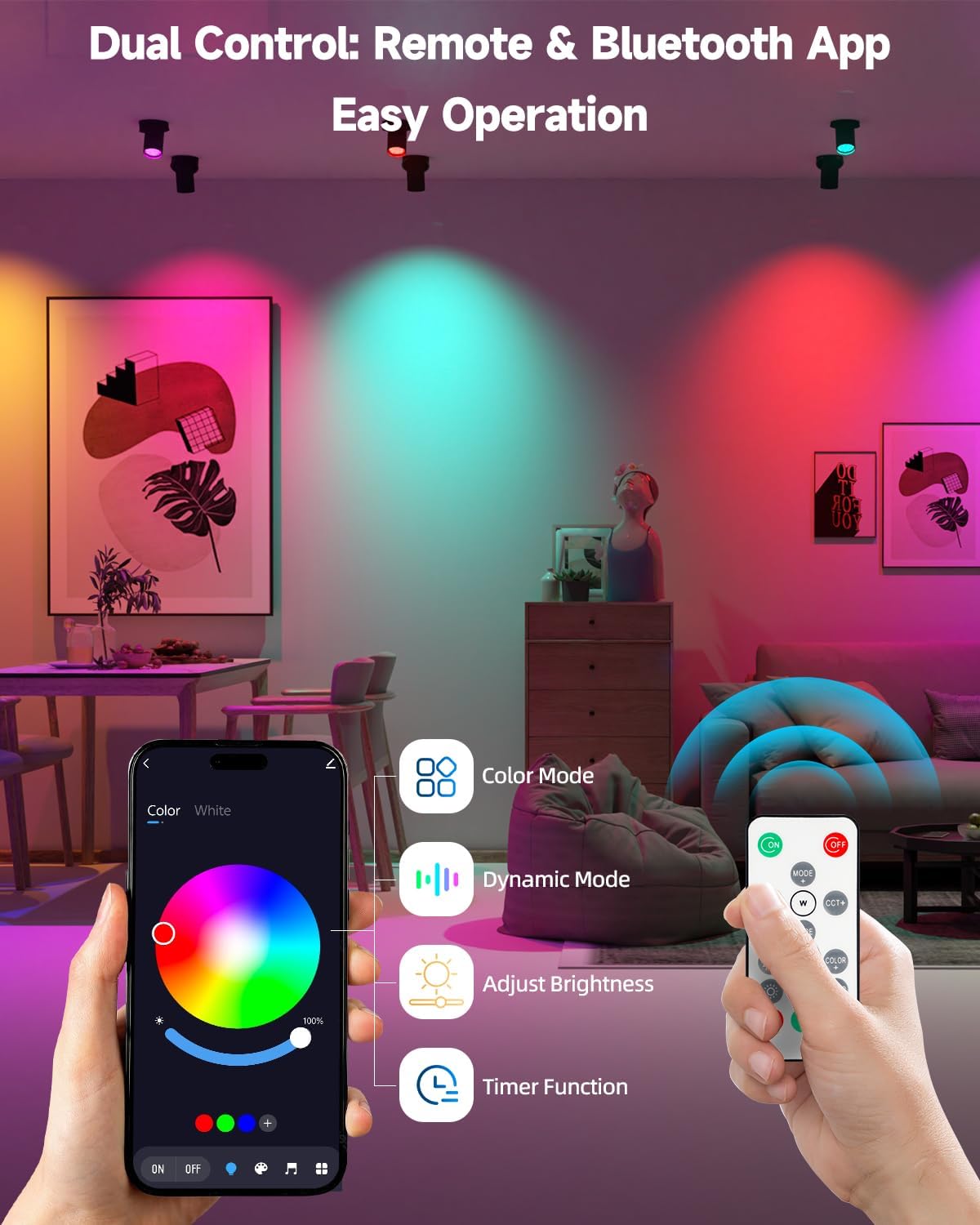 Color Changing MR11 LED Bulb 12V 3W Smart Bluetooth Bulb 2-Pack
