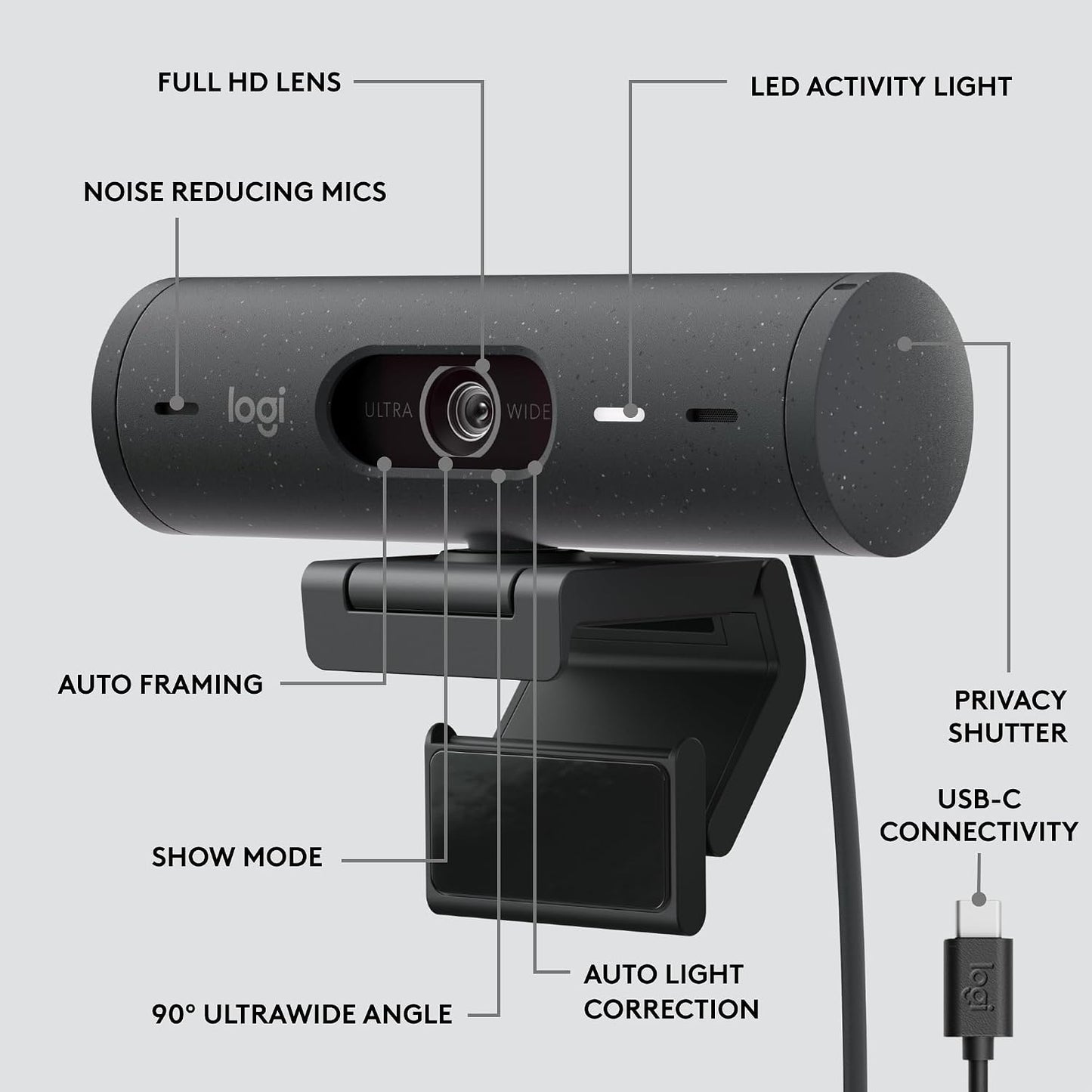 Logitech Brio 505 Full HD 1080p Business Webcam with Auto Light Correction | Auto framing, dual noise reduction mics, integrated privacy shutter, compatible with Teams, Meet, and Zoom, TAA compliant
