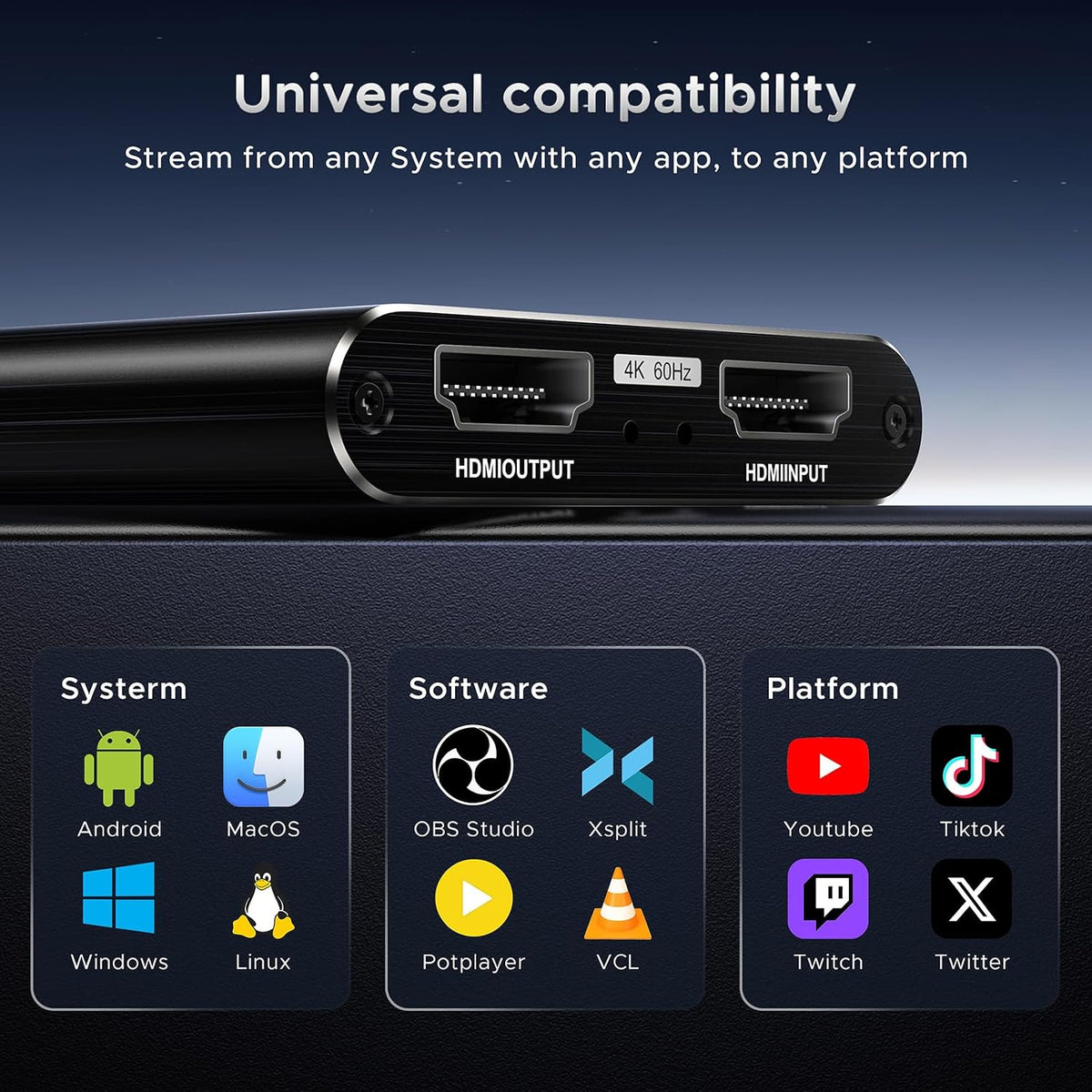 XIIXMASK Video Capture Card, Audio Video Capture Card, USB 3.0 Capture Card 4K HDMI Loop-Out, 1080P 60FPS/2K 30FPS Video Game Capture for Streaming Works for PS5/Switch/Camera/PC/OBS(Black)