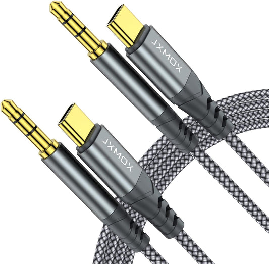 JXMOX USB C to 3.5mm Audio Aux Jack Cable (4ft 2-Pack), Type C to 3.5mm Headphone Car Stereo Cord Compatible with iPhone 17 Air 16 15 Pro Max, Samsung Galaxy S25 S24 S23 Note 20, Pixel 9 8, iPad Pro