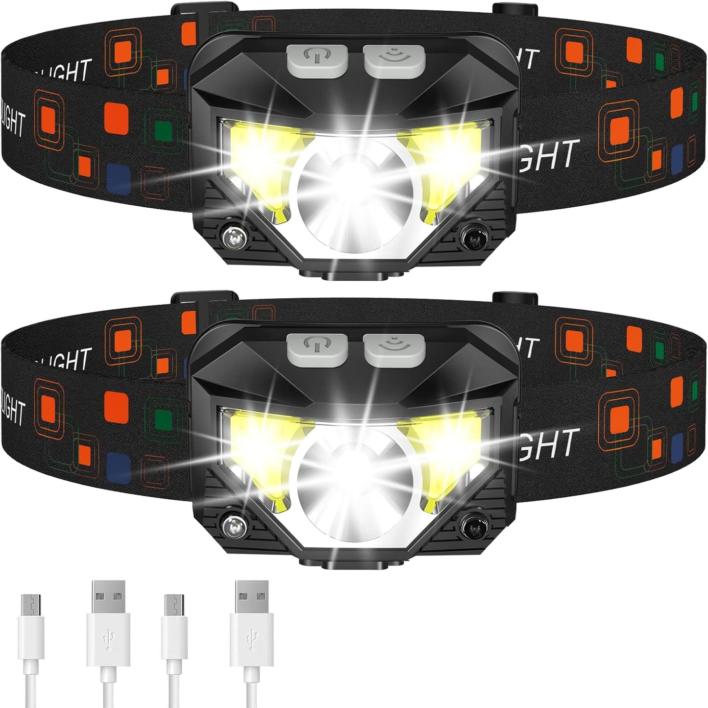 LHKNL Headlamp Flashlight, Lumen Bright Head Lamps LED Rechargeable Camping | Ultra-Light, with White Red Light, 2-Pack Waterproof Motion Sensor Headlight, 8 Modes for Outdoor Running Hiking Fishing