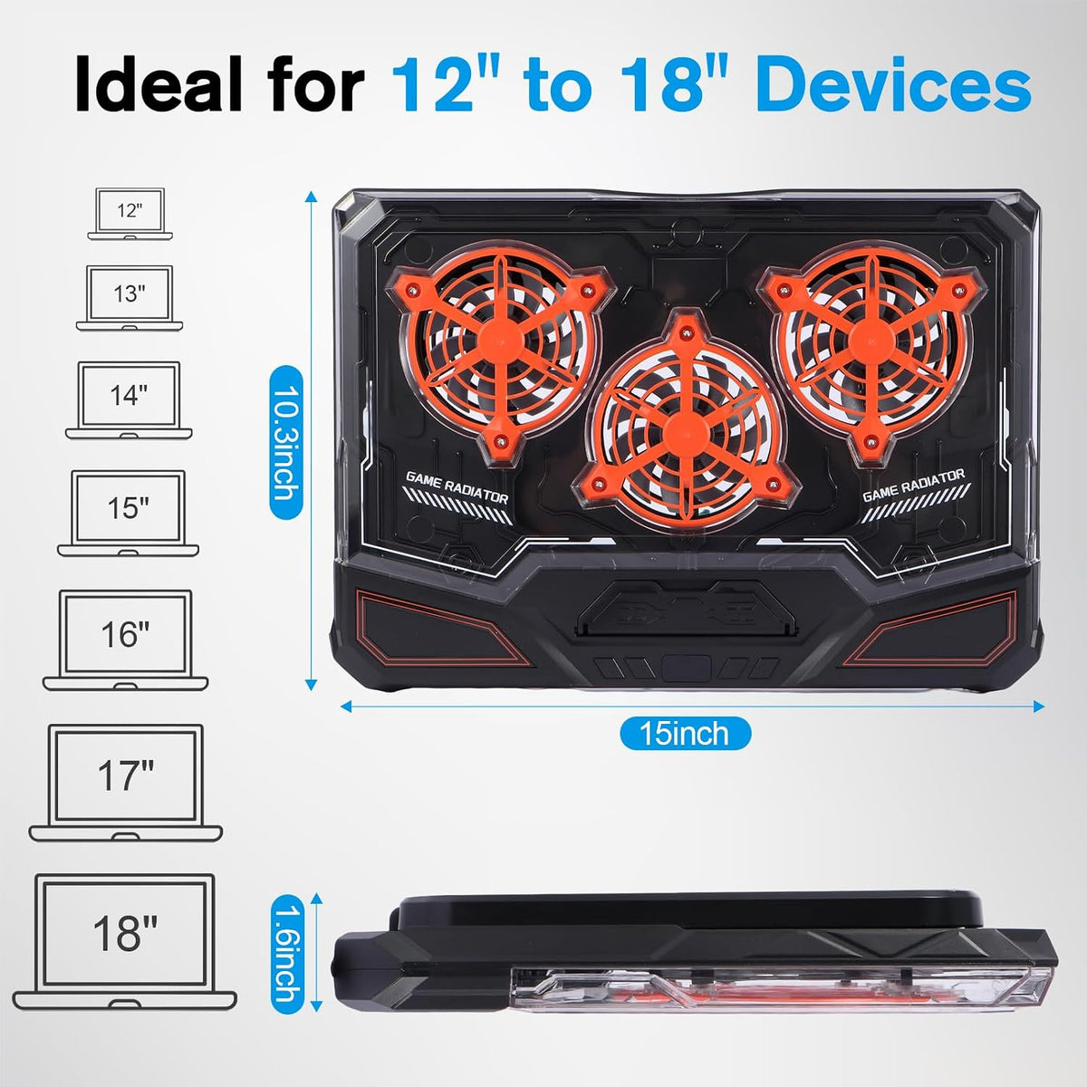 Gaming Laptop Cooling Pad, RGB Laptop Cooler with Powerful Turbo Fan