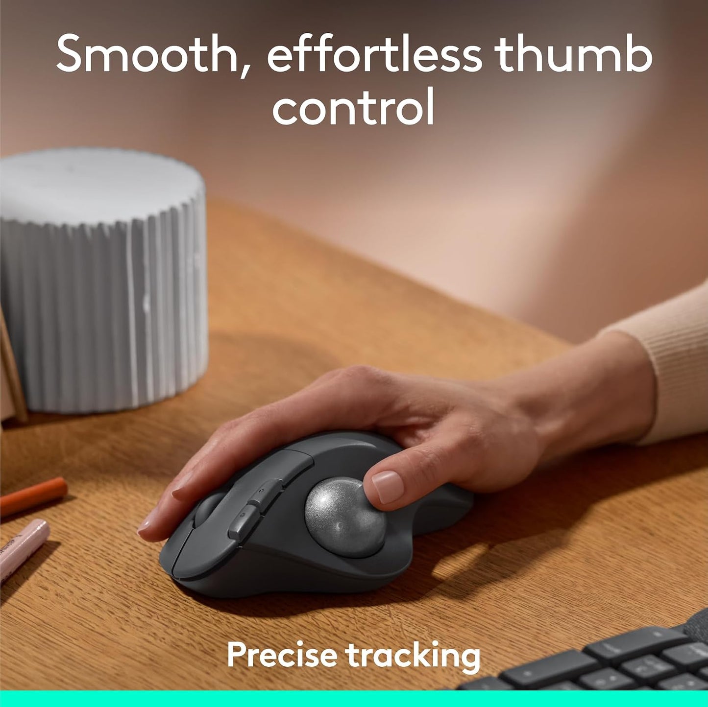Logitech Ergo M575S Wireless Bluetooth Trackball Mouse - Black Silver Ball | Easy thumb control, precise and smooth tracking, Bluetooth and includes Logi Bolt USB receiver, PC Mac compatible