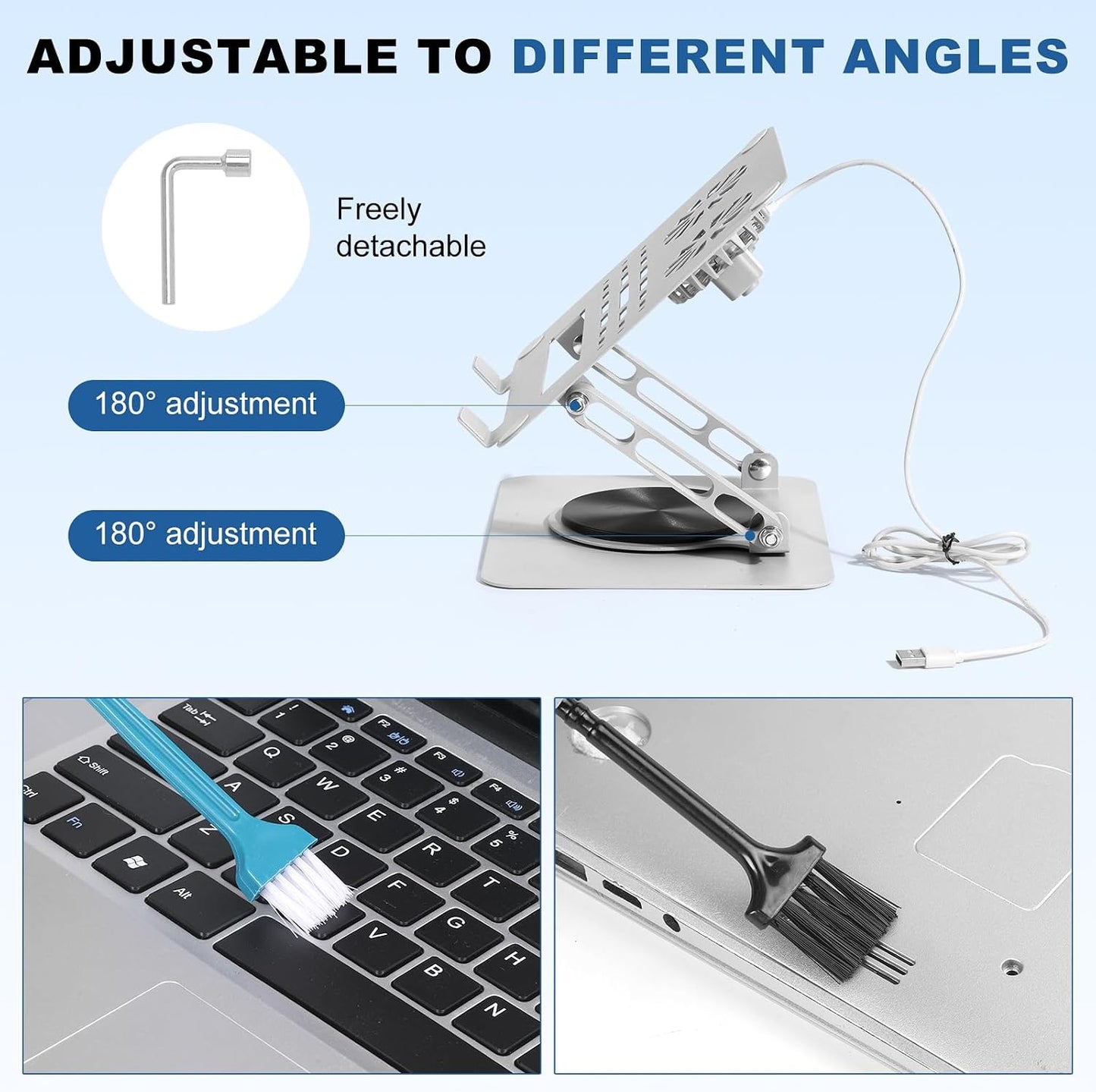 Laptop Cooling Stand with 2 Detachable Fans, 360° Rotating Adjustable Laptop Stand, Carbon Steel Ergonomic Laptop Riser, Anti-Slip Base for 10-17.3" Notebook MacBook, Office Home Gaming