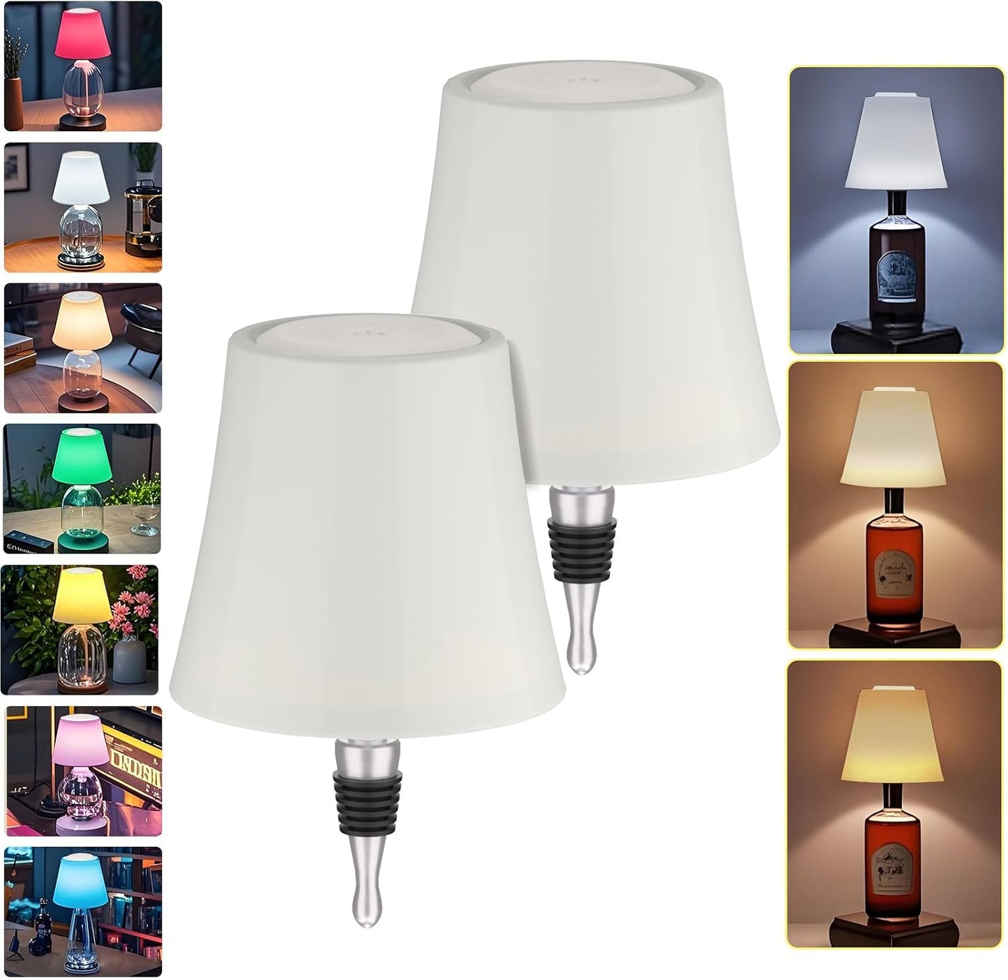 2Pack Wireless Wine Bottle Lamp Dimmable Rechargeable 3 Color&RGB LED Bottle Lights for Liquor & Wine Bottles Touch Control Battery Operated LED Lamp ABS Cordless Lampshade (2, Wine Bottle RGB)