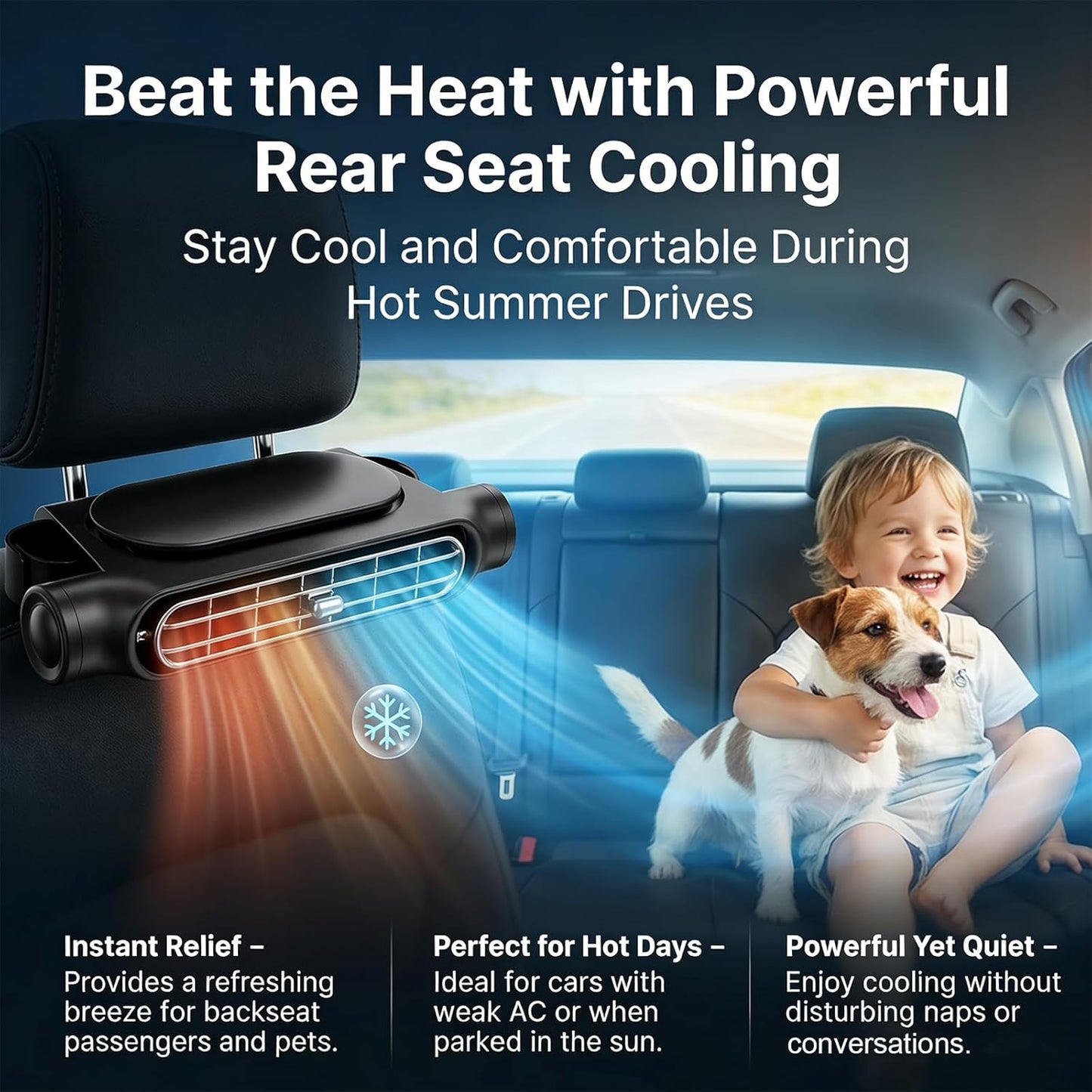 Car Seat Fan, Car Fans for Backseat for Kids, Mini Portable Battery Operated Back Seat Baby Quiet Headrest Neck Cooling Fan with 3 Adjustable Wind Speeds for All Cars Vehicle Jeep Van Rv Truck(BLACK)