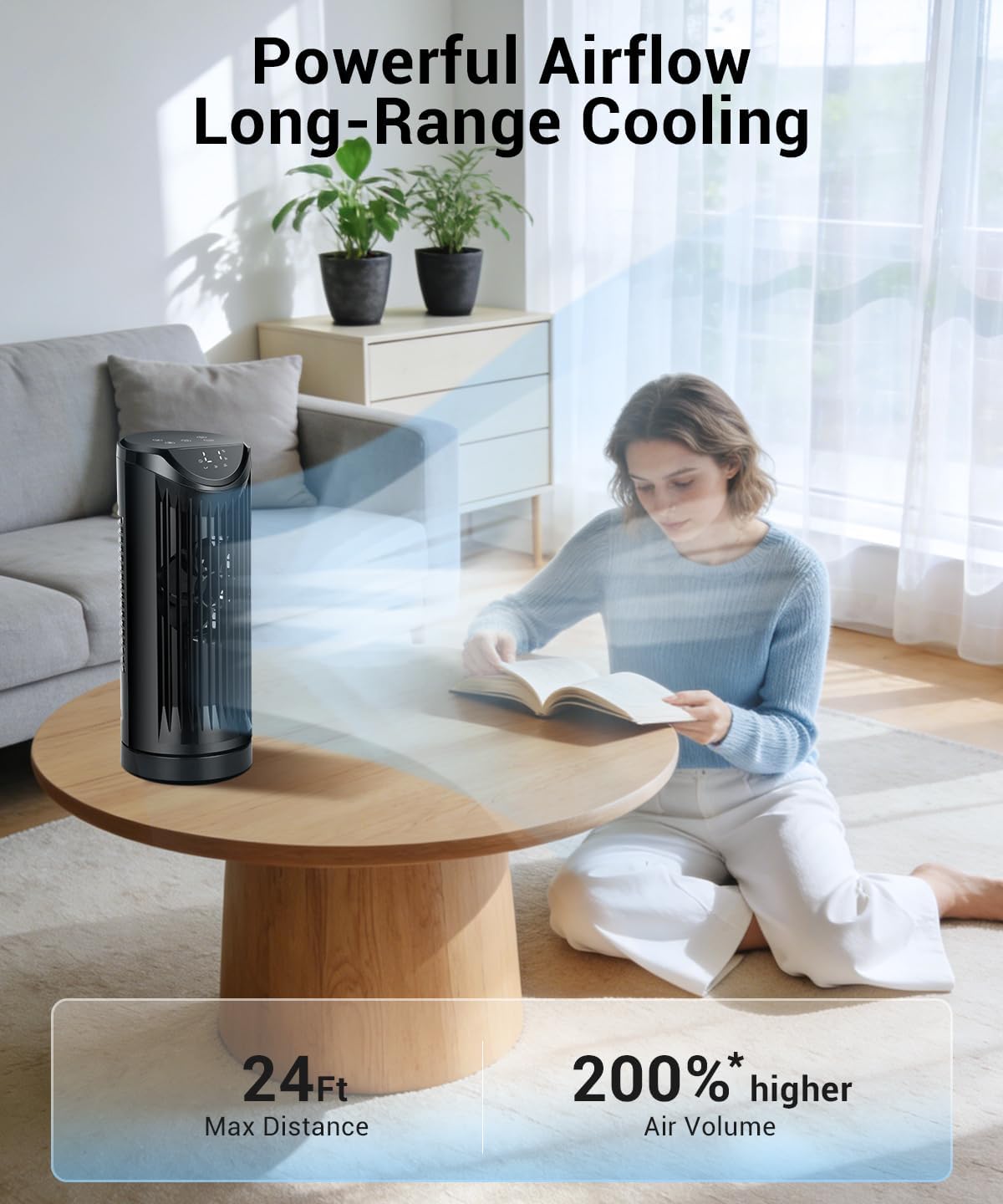 Personal Tower Fan for Bedroom, 25dB Quiet Fans that Blow Cold Air | 4 Speeds Cooling Standing Fan with 12H Timer,Remote,60° & 110° Oscillating Floor Tower Fan for Bedroom Office,Black