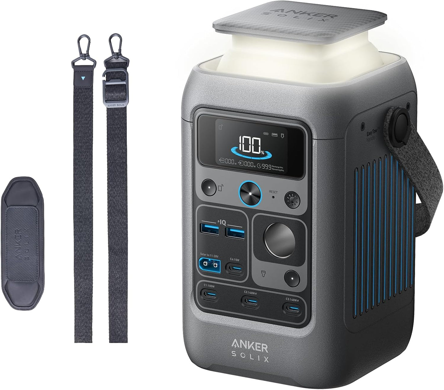 Anker SOLIX C300 DC Portable Power Station with Adjustable Strap,Outdoor 288Wh, Portable Power Station, LiFePO4 Battery, 300W Solar Generator, for Camping, Traveling, and Emergencies.