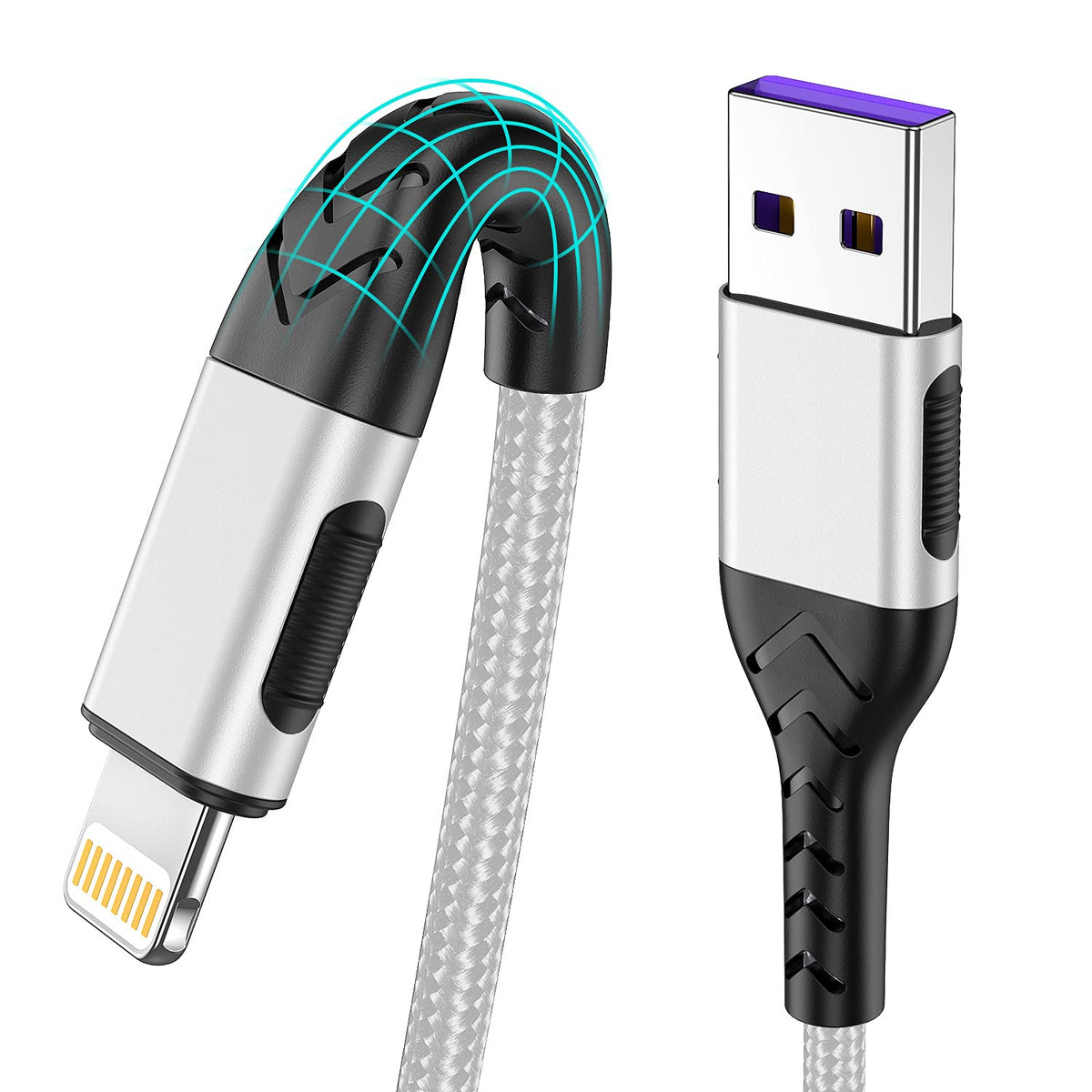 Durcord iPhone Charger, [MFi Certified] 3Pack 10FT USB A Cable for Long Lightning Charger Cable, Fast iPhone Charging Cord for iPhone Xs Max/XS/XR/X/8/7/6S/6/Plus/SE/iPad(Silver)