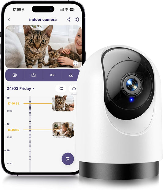 YOTON Indoor Security Camera, 2K 360° Wi-Fi Baby Monitor & Pet Camera w/Motion Tracking, 2-Way Audio, Night Vision, SD/Cloud, Compatible with Alexa & Google Home, 2.4/5GHz