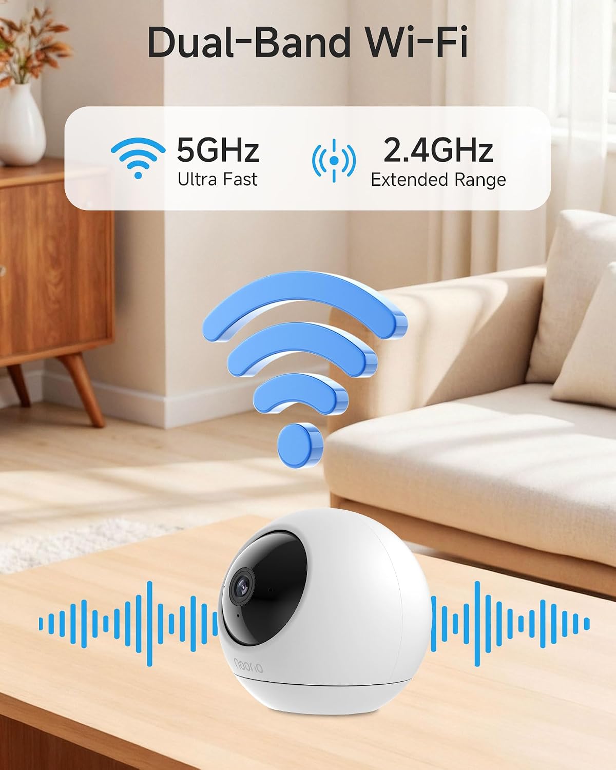 Noorio 2K Indoor Security Camera, Baby & Pet Monitor with 5/2.4 GHz WiFi