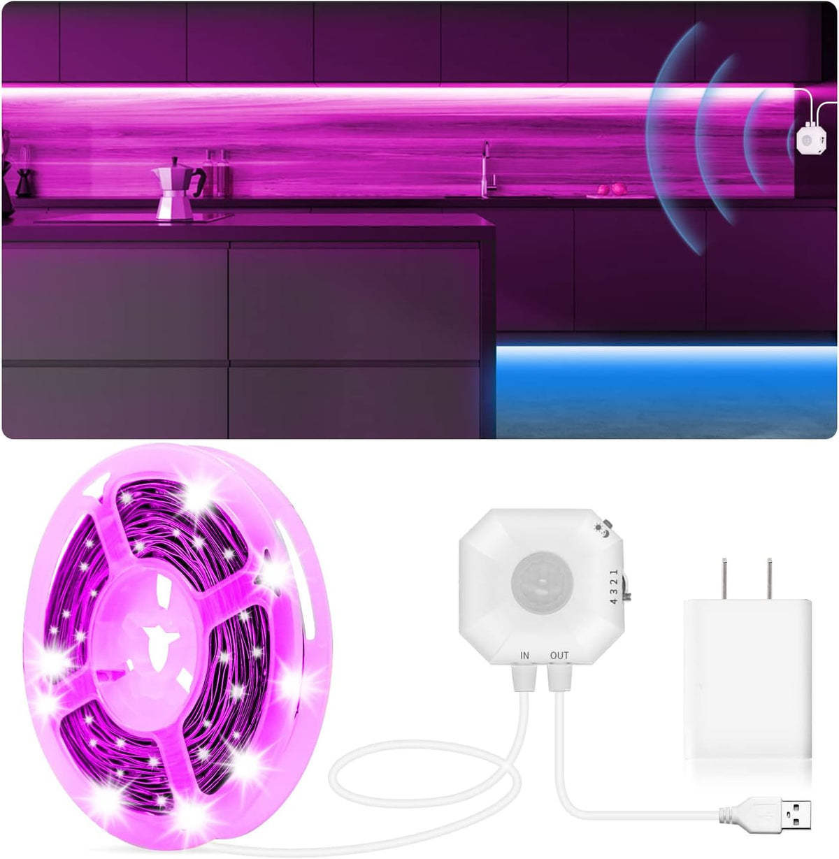 MATICOD Motion Sensor Lights Indoor Under Bed RGB LED Light Strip With APP Control - Night Lights for Bedroom, Kitchen, Closet and Stairs - 9.84ft