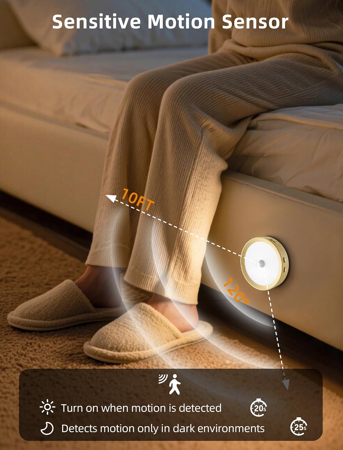 3-Pack Under Counter Lights for Kitchen Shelf Lights Stick On Lights Wood
