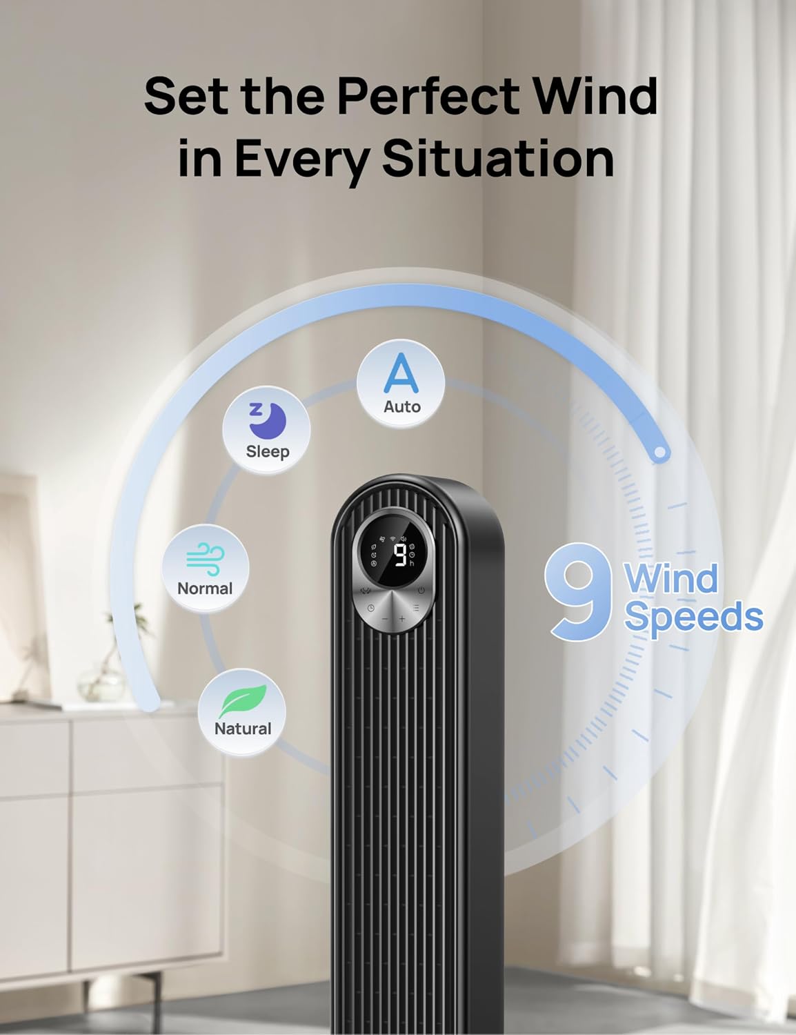 DREO Smart Tower Fan for Bedroom, Floor Standing Bladeless Oscillating Fan