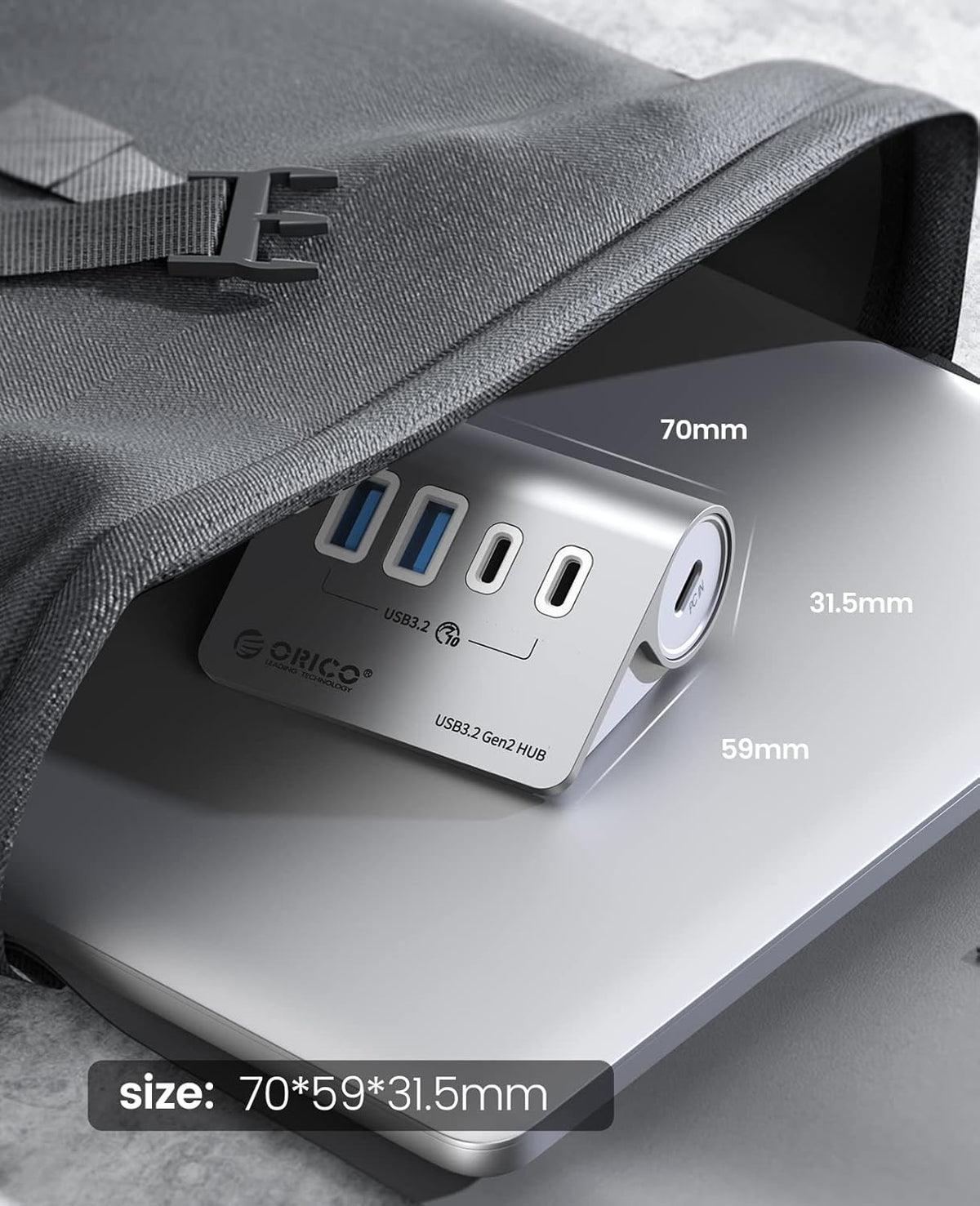 ORICO 4-Port Desktop USB 3.2 Hub, 10Gbps Aluminium USB Splitter for Laptop