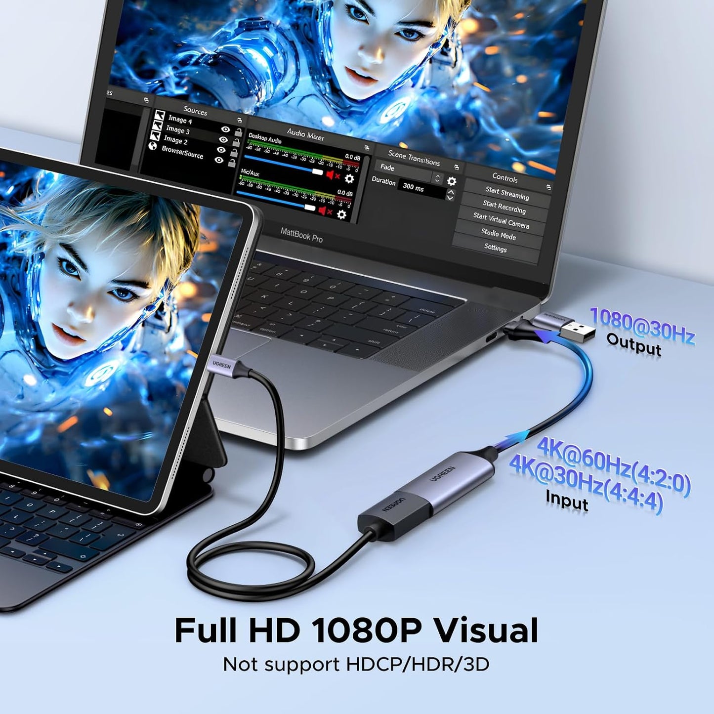 UGREEN Full HD 1080P 30fps Video Capture Card 4K HDMI to USB 2.0 | USB-A/USB-C Audio Recording for Gaming Capture, Streaming, Teaching Compatible with Switch 2 Xbox PS4 PS5 Camera