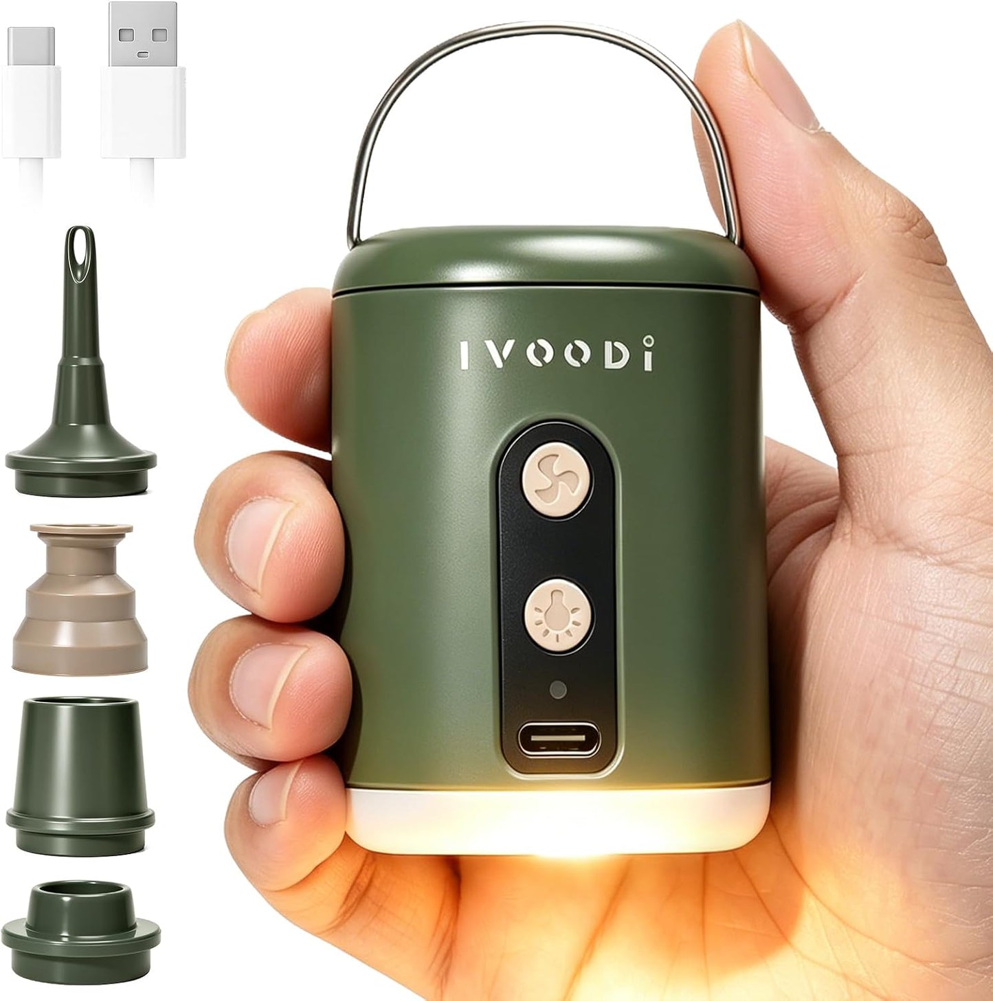 Portable Air Pump for Inflatables, 4500kPa Rechargeable, 4 Nozzles | 180L/Min Airflow | Inflate & Deflate| Built-In LED Camping Light| For Air Mattresses, Pool Floats, Sleeping Pads, Vacuum Bags