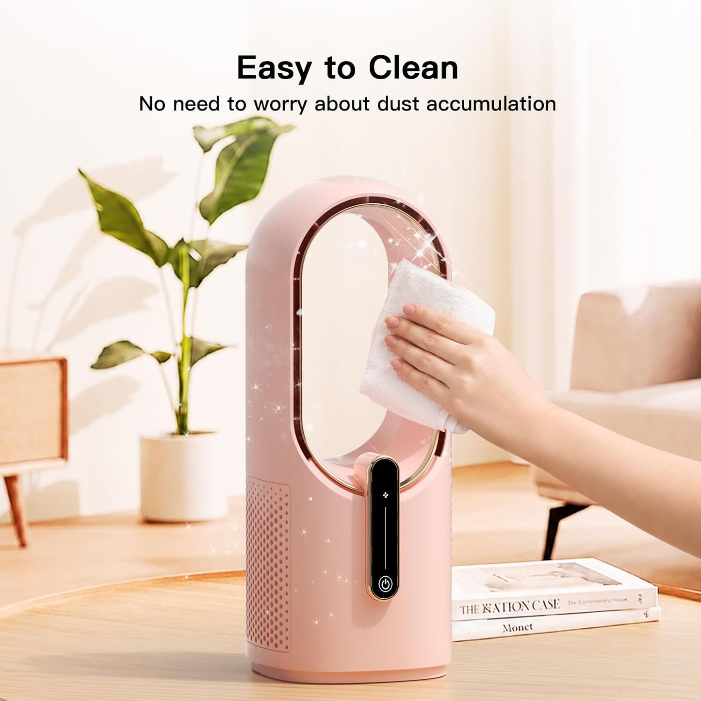 KONSIDEN Desk Fan Bladeless, 11.8 Inch Office Fan Small, Quiet, 3 Speed Adjustment, Touch Control, Easy to Clean, Desk Fans Small Quiet, Ideal for Office, Living Room, Bedroom