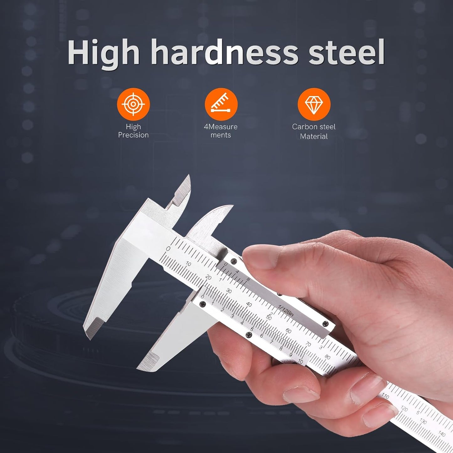 6-Inch/150mm Vernier Caliper Measuring Tool, Fractional Calipers, High-Hardness Steel Mechanical Micrometer, Non-Digital Slide with Dual Imperial/Metric Scale, 0.02 mm&1/128 Inch