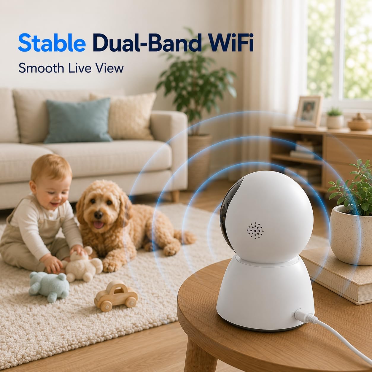 2K Indoor Security Camera, 5GHz Baby Monitor for Home, Pan Tilt | Dog Camera, 5GHz/2.4GHz WiFi, 355° Pan Tilt, Auto Tracking, 3X Zoom, Color Night Vision, Two-Way Audio, SD/Cloud