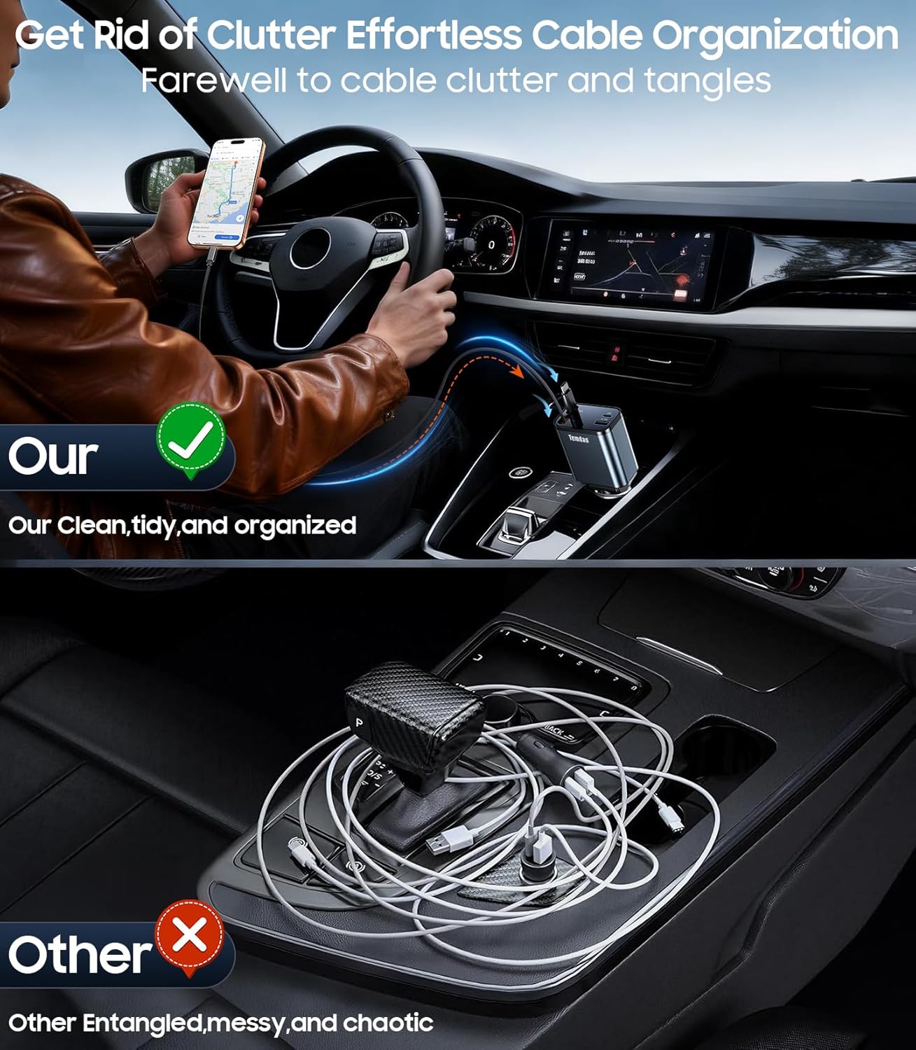 Retractable Car Charger,75W Fast Charger USB C Car Truck Accessories | Cigarette Lighter Adapter, Car Accessories, Birthday Gifts for Men Women Dad Mom Husband, for iPhone 15/16/17 Pro/17 Pro Max