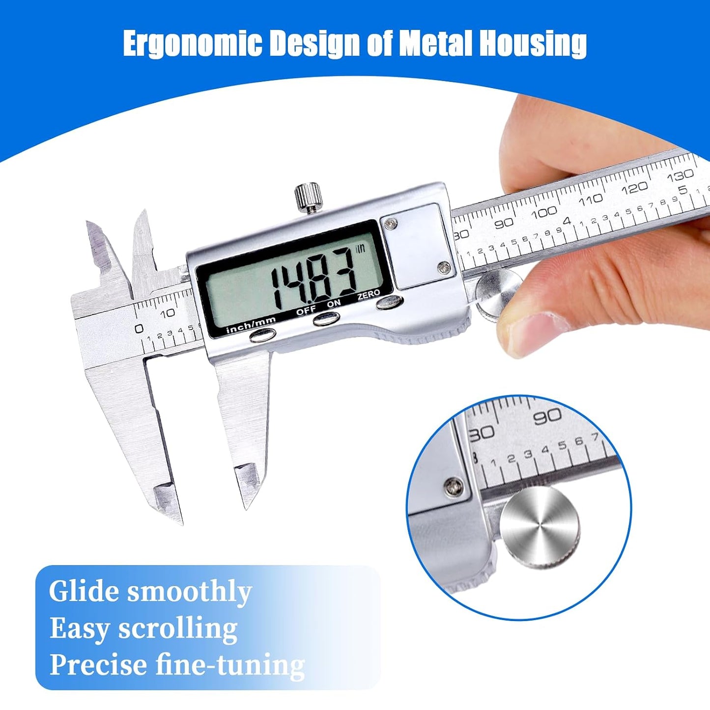 Digital Caliper Measuring Tool,Caliper Measuring Tool with Stainless Steel, Micrometer Dial Vernier Caliper Digital,Large LCD Screen, IP54 Splash Proof, Auto-Off Feature,6 Inch/150mm Caliper Tool