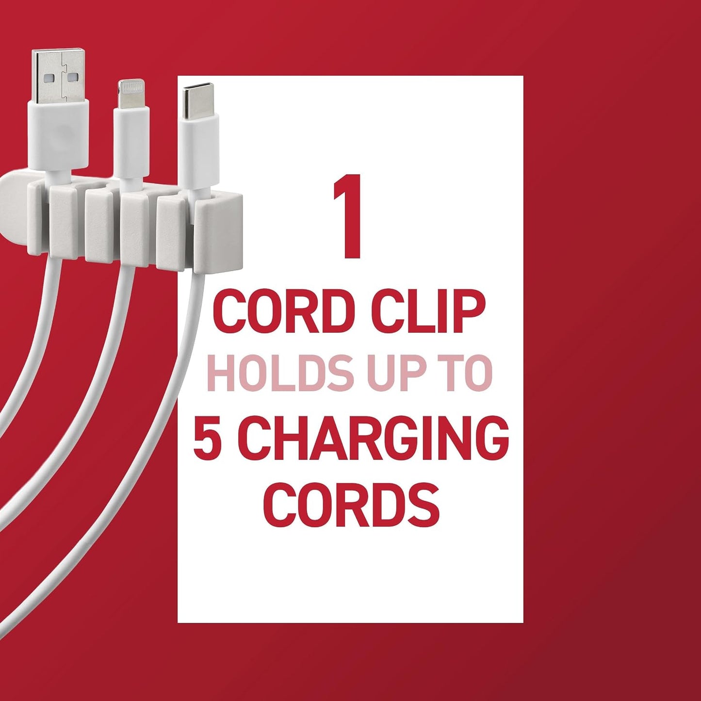 Command 5-Cord Clip Organizer, 4 Clips and 8 Medium Strips, White, 1 Clip Holds up to 5 Charding Cords, Great for Damage-Free Electronics Organization Under Desk or Wall Mount