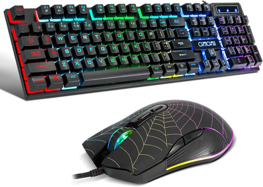Gaming Keyboard and Mouse 104 Keys for Mac PC PS5 PS4 Xbox One Gamers | RGB Backlit LED Mechanical Feel Keyboard with Multimedia Keys Number Pad, USB Desktop Computer Windows Keyboard