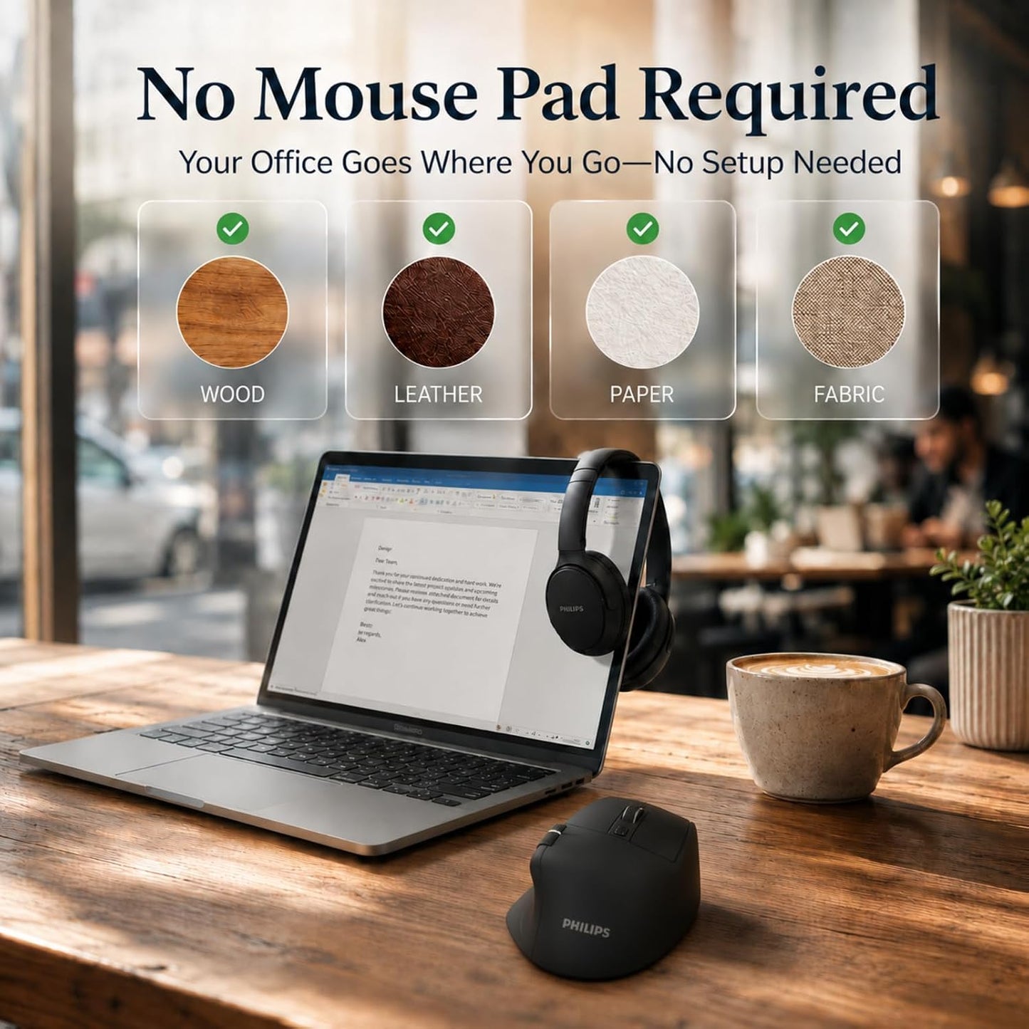 PHILIPS Ergonomic Wireless Mouse, Multi-Device Bluetooth (USB-A/C) for Laptop & Mac/PC, Silent Productivity Mouse with Side Scroll, 5-Level DPI Rechargeable Computer Mouse, Right-Handed Comfort