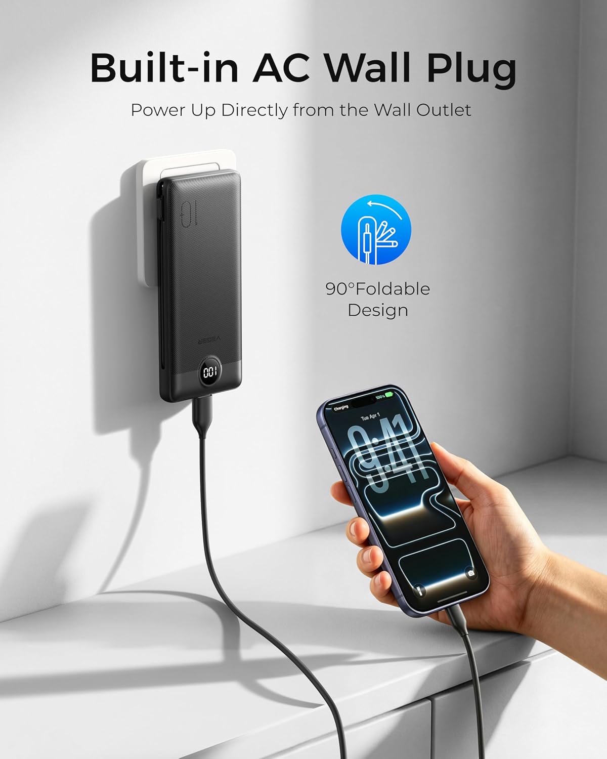 VEGER Portable Charger for iPhone, Power Bank Built in Cable and Wall Plug | 10000mAh,Ultra Slim&Compact,5 Outputs,LED Display,Flight-Safe,Travel Essentials Battery Pack for iPhone 17,iPad, Samsung,etc
