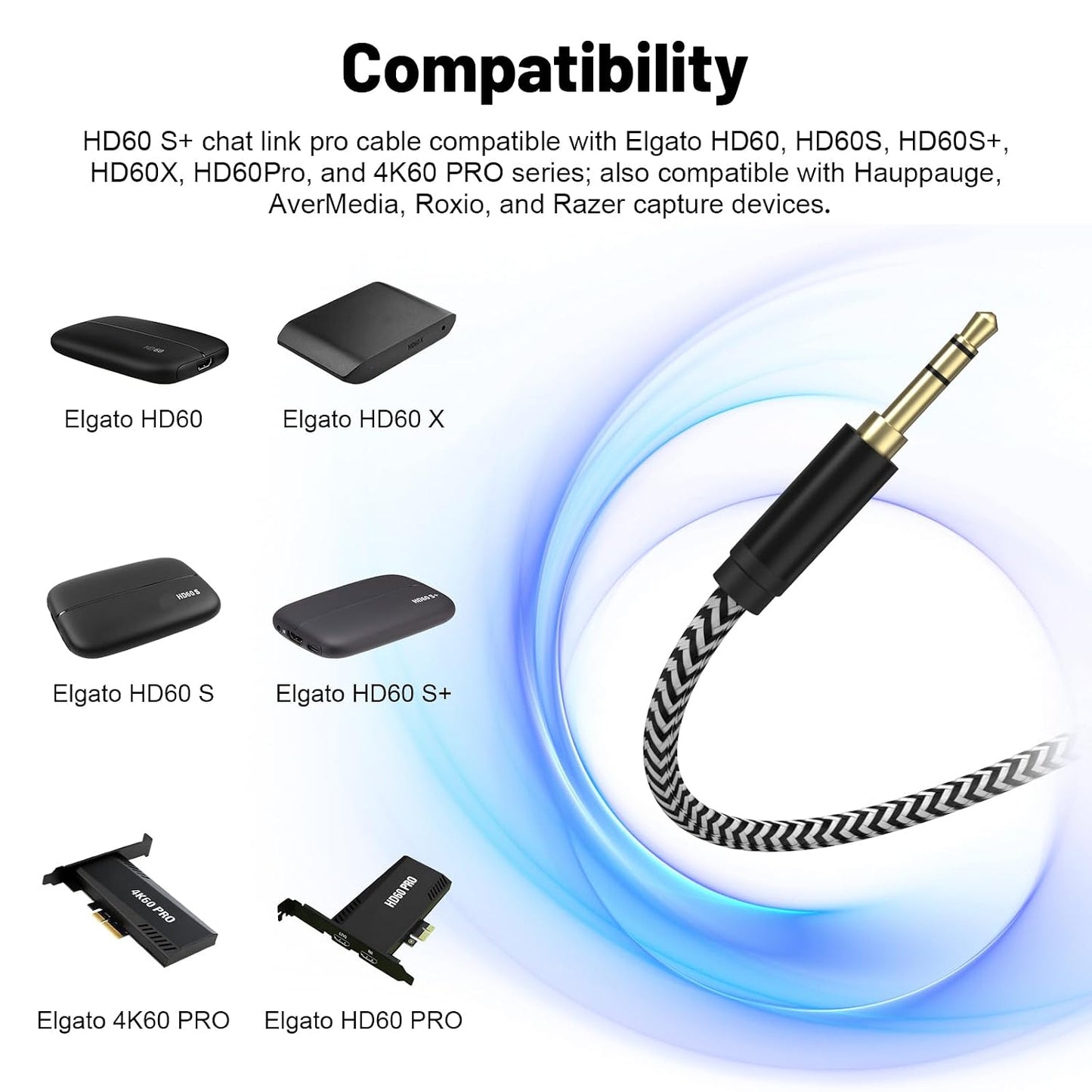 Chat Link Pro Audio Capture Cable Compatible with Elgato HD60, HD60S, HD60S+, HD60X, HD60Pro, 4K60 PRO Capture Card, Chat Adapter Cable for Nintendo Switch, Xbox One, Xbox Series X/S, PS5, PS4, 8.8ft
