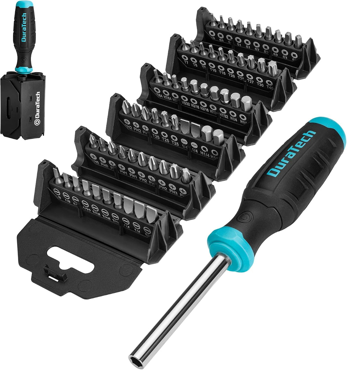 DURATECH Screwdriver, Multi-Function Set with 60 Replaceable Cr-V Bits | Replaceable Cr-V Bits(Flat, Phillips, Torx, Hex, Square), All in One Screw Drivers with Rolling Barrel Bits Holder