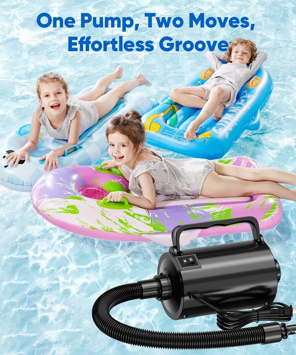 Electric Air Pump with Hose for Inflatables, High Power Inflator Deflator Blow Up Pump with 6 Nozzles, Pool Toy Float Pump for Pool Floats, Air Mattress, Toys, Gym Mat, 320W, 1.5PSI, 120V AC