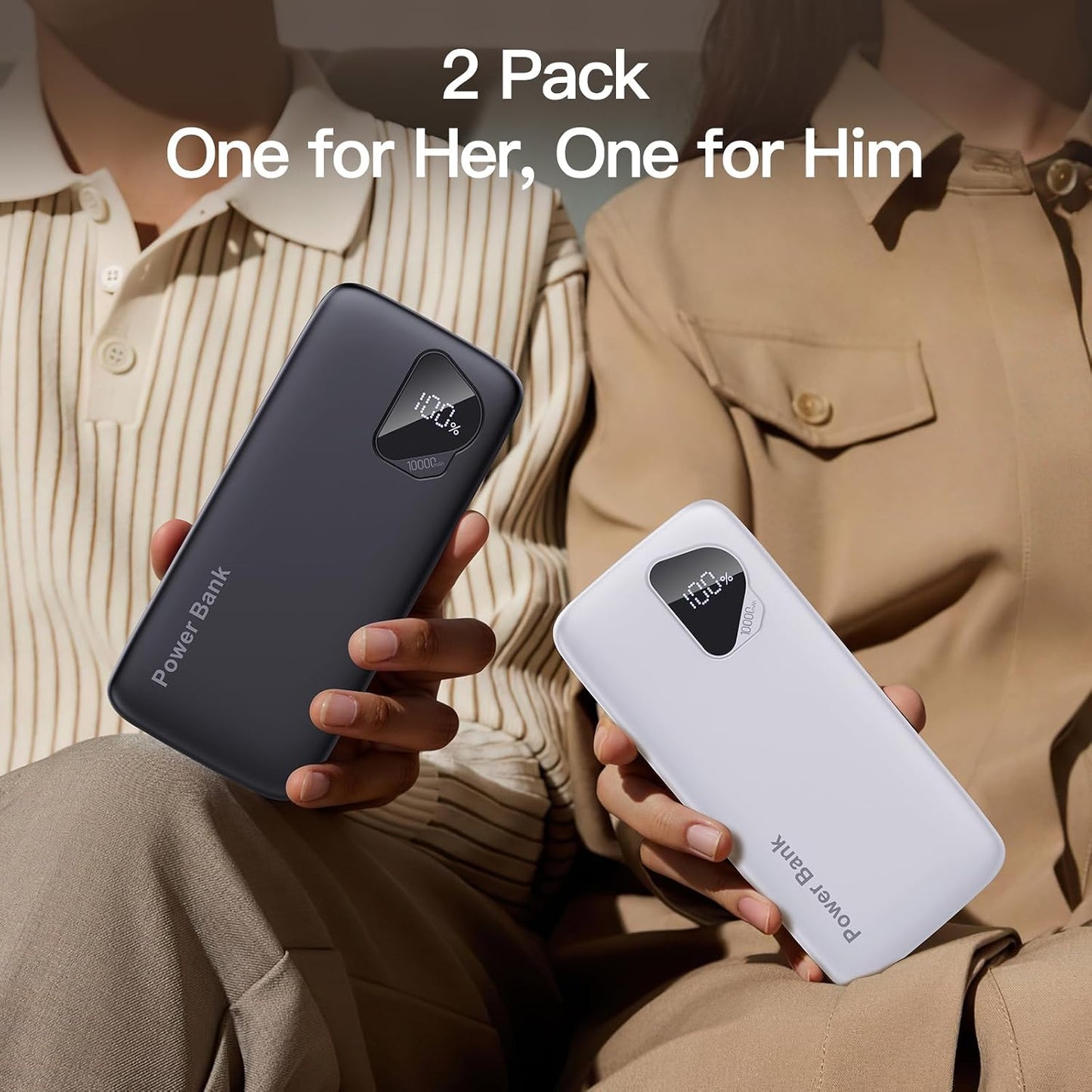 2026 2-Pack 10000mAh Portable Charger Battery Pack with Built in Cables | Travel Essential, 4 Outputs 2 Inputs Slim Power Bank for iPhone 17/16/15/14, Samsung Galaxy S23/22, Pixel etc