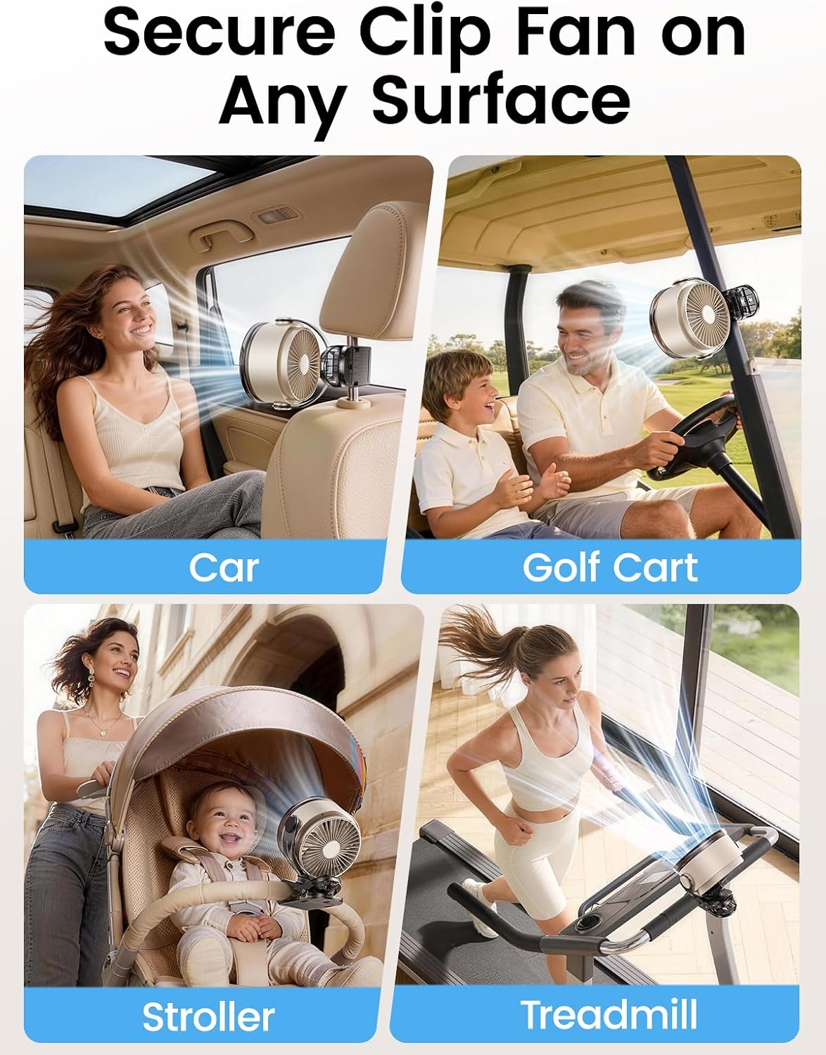 Clip on Fan, Rechargeable USB Fan with Sturdy Clamp, LED Display, 100 Speeds, 3000mAh Battery, 360° Rotation, 5.5 Inch Portable Fan for Stroller Bed Camping Treadmill Car White