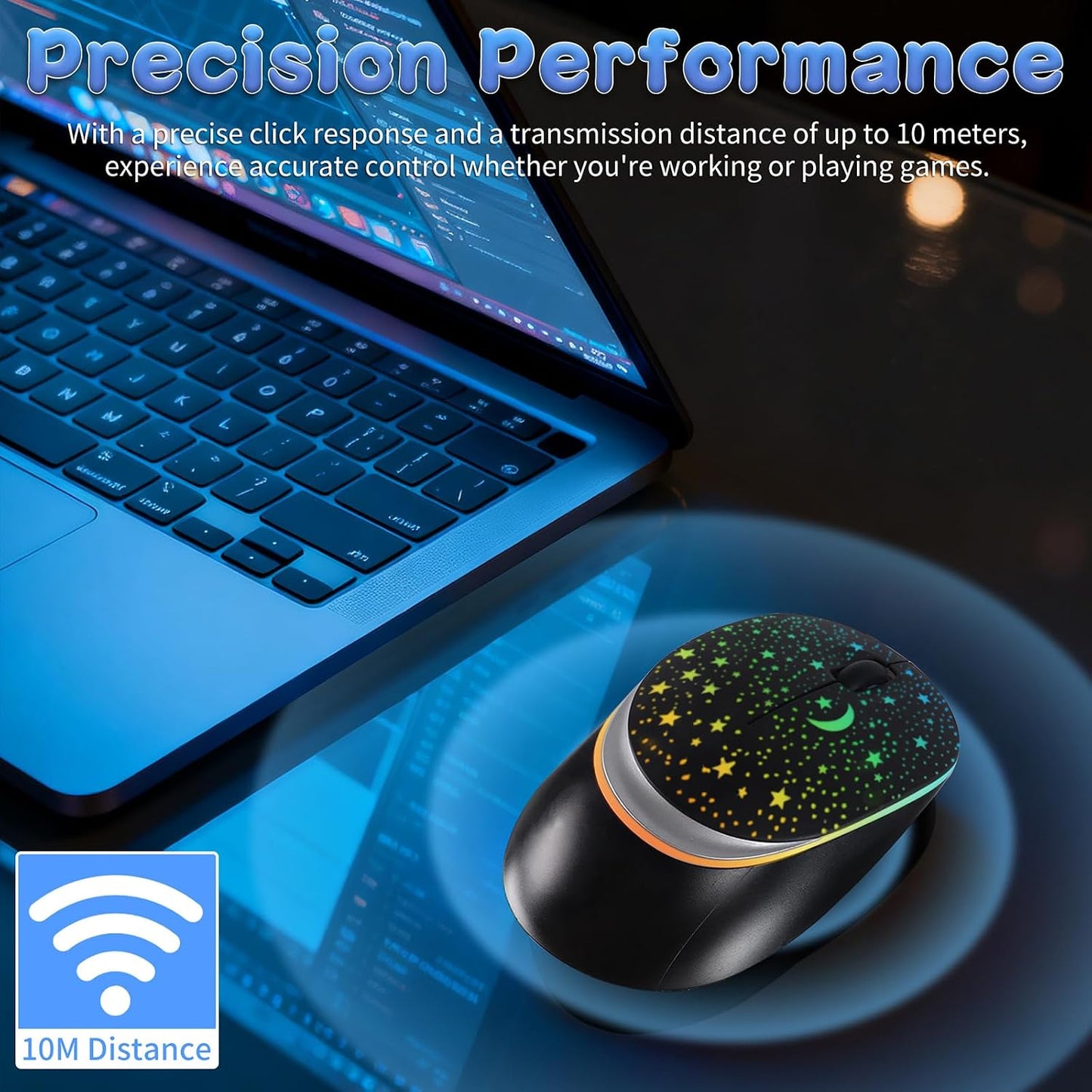 elec Space Bluetooth Wireless Mouse with Starry Sky RGB Backlight&amp; Gradient Breathing Light - Ergonomic Dual Mode Rechargeable Mouse, Type-C Charging - Perfect for Office, Gaming &amp; Travel (Balck)