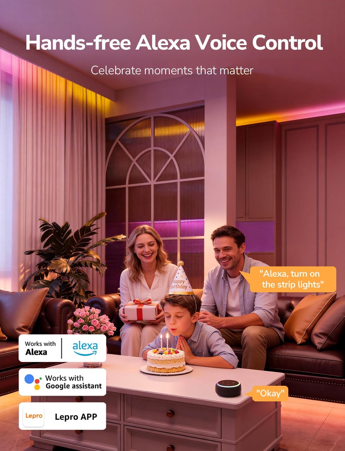 Lepro S1 AI LED Strip Lights for Bedroom - 16.4ft Smart RGB Light Strips with IC and Rainbow Chasing Effects, Color Segment DIY, Personalized Al Lighting Designer, No Remote, 2.4G Wi-Fi & Bluetooth