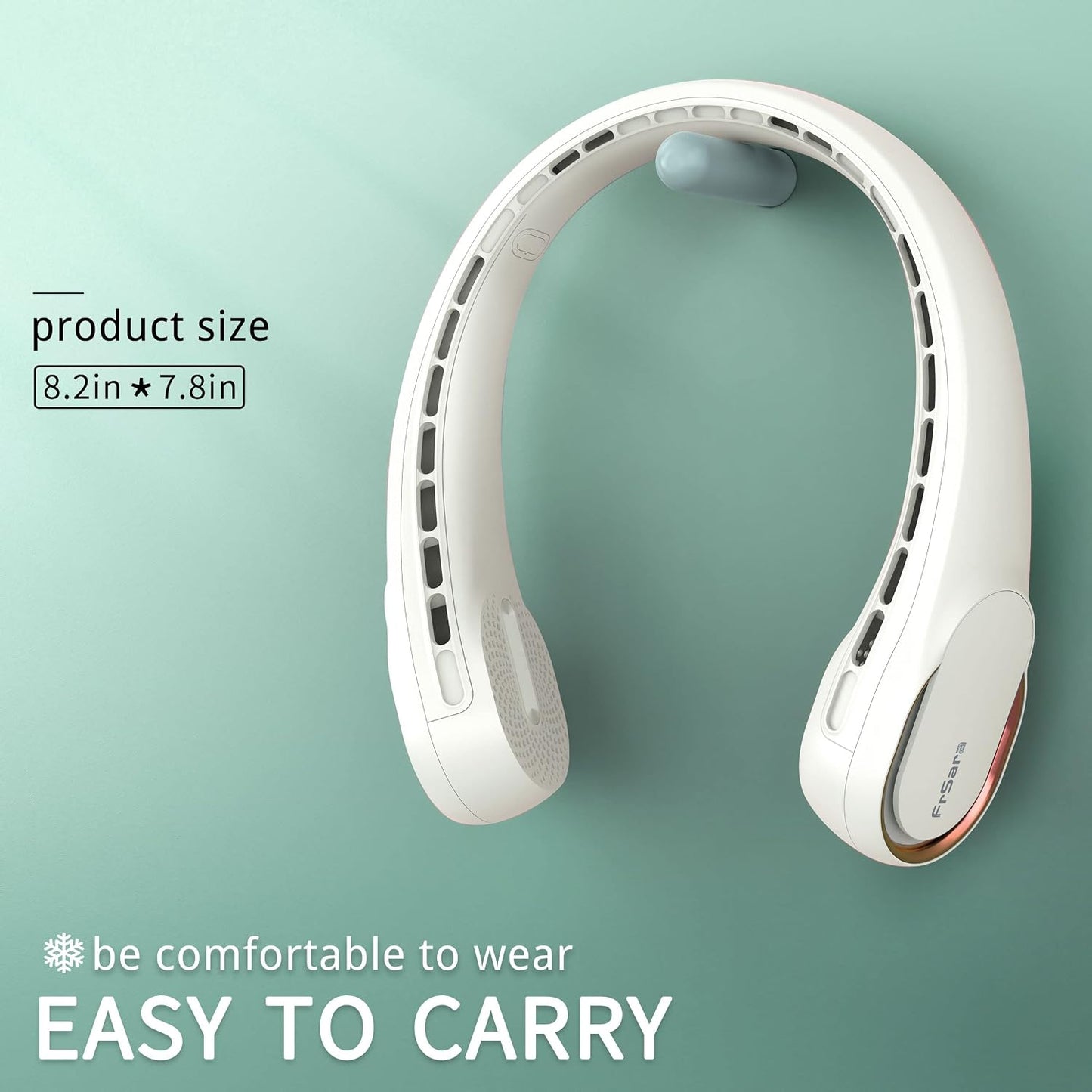 FrSara Neck Fan, Portable Personal Fan Strong Wind, 4000mAh, 360° Cooling | Air Volume, No Hair Twisting, Air Volume On 2 Sides, Non-Slip, Quick Charge, Long Use Time, Birthday Gift for Women, Dad, Men