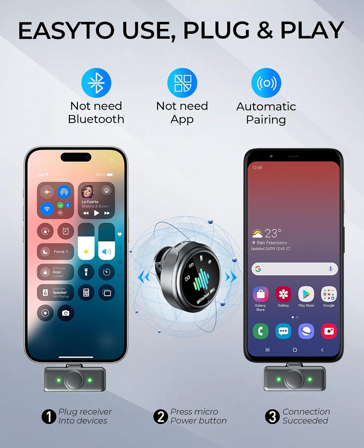 Magnetic Wireless Microphone for iPhone: Wireless lavalier Microphone for Android with Intelligent Noise Reduction Hi-Fi Recording Vlogging Recording for Content Creator