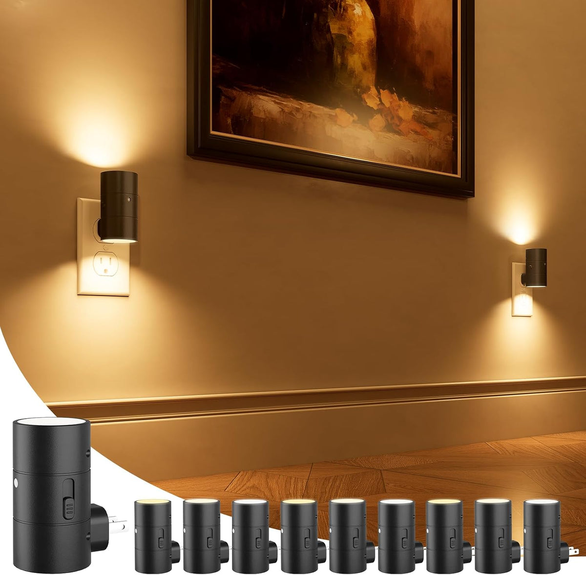 NIORSUN Night Lights Plug into Wall, Dimmable with 3 Color Modes & Auto On/Off Sensor, Ultra-Slim Nightlight for Hallway, Bathroom, Bedroom, Nursery, Kitchen (10 Pack, White)