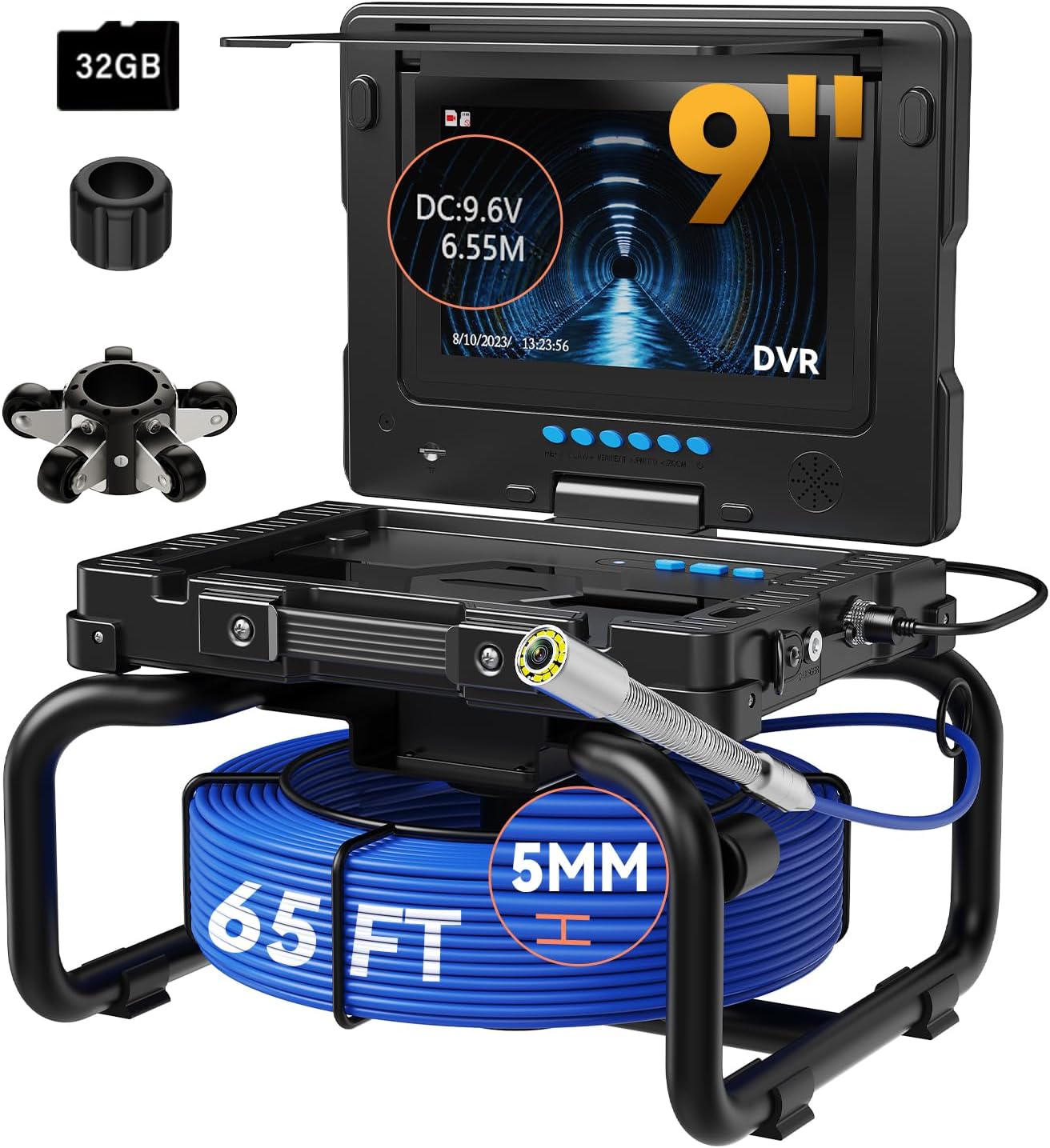 Sewer Pipe Inspection Camera, 4.3'' IPS Monitor with 32GB TF Card DVR, IP68 1080P Camera 100FT Fiberglass Cable, 8500mAh Battery Night Vision, for Home/Contractor/Plumber (33FT)
