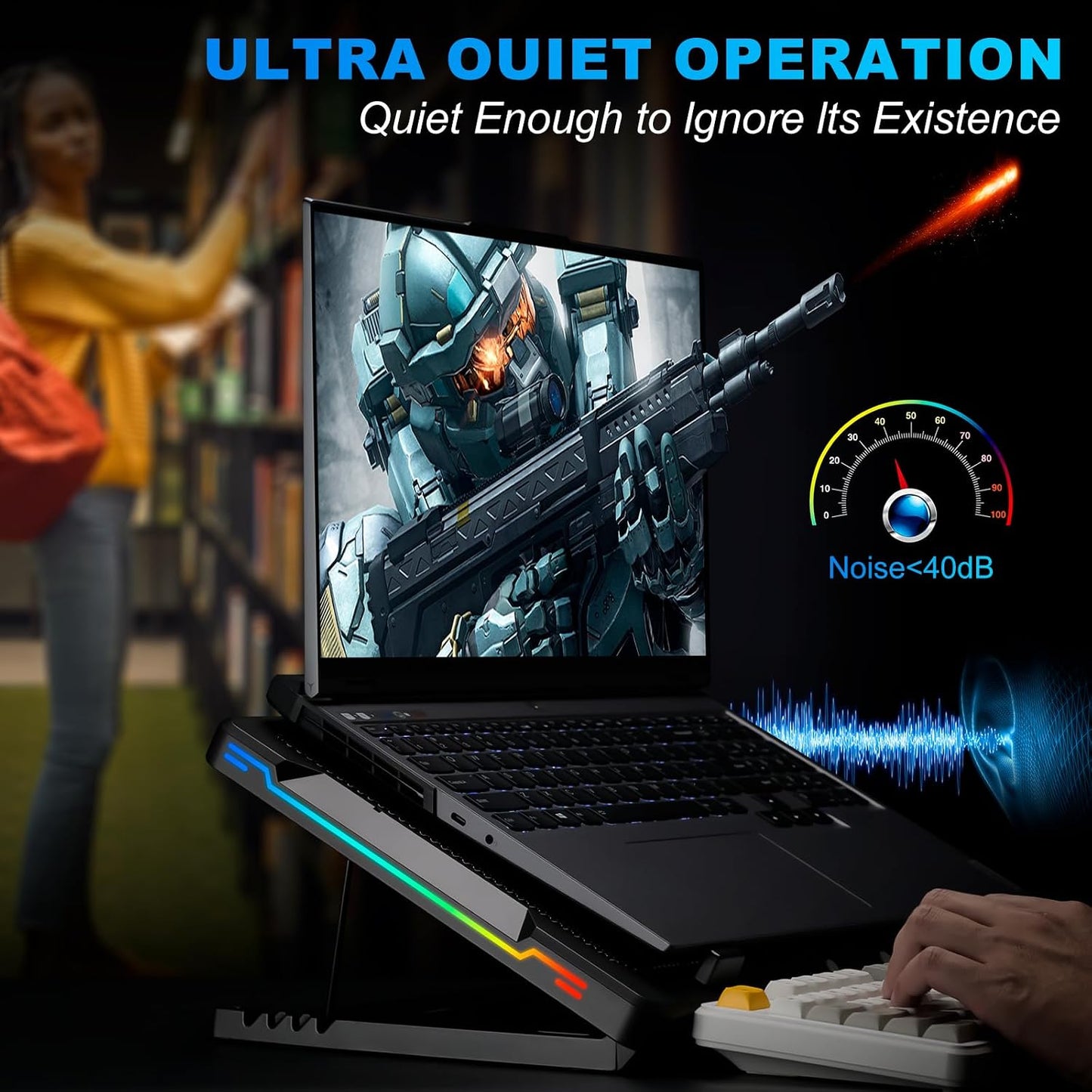 G-STORY Laptop Cooling Pad, RGB Movable Fan Auto Speed Adjust Fit 12-17.3"