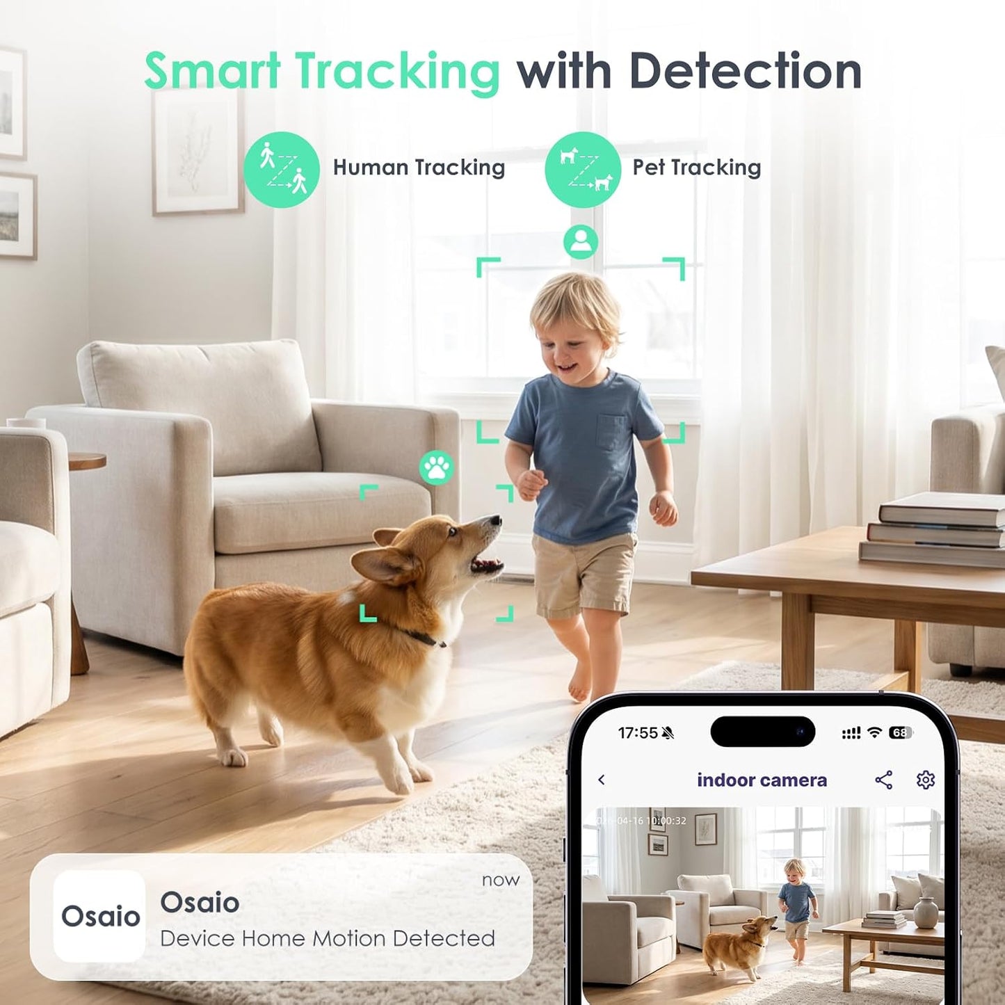 YOTON Indoor Security Camera, 2K 360° Wi-Fi Baby Monitor & Pet Camera w/Motion Tracking, 2-Way Audio, Night Vision, SD/Cloud, Compatible with Alexa & Google Home, 2.4/5GHz