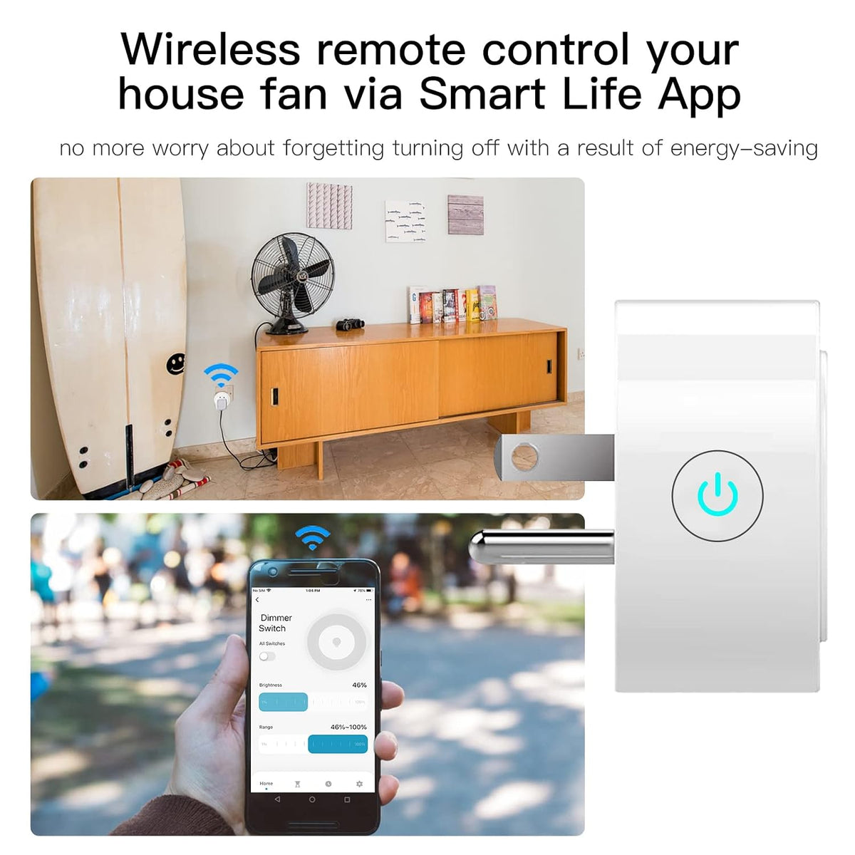 MoesGo Smart Dimmer Plug, WiFi Plug in Dimmer for Lamps, White, 1 Pack