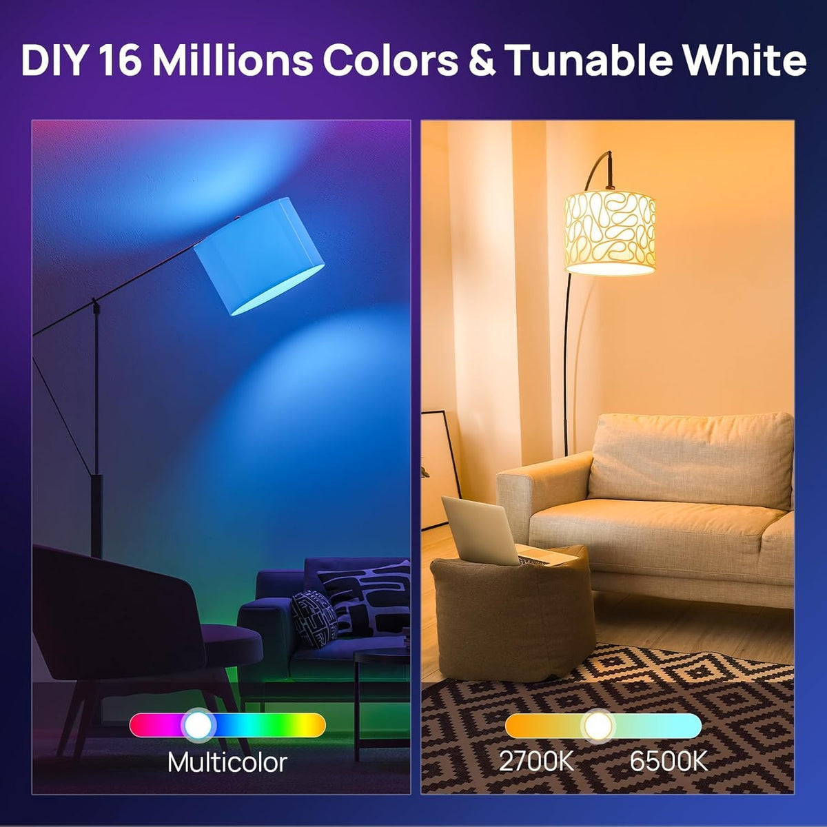 Consciot Smart Light Bulbs, A19 Google Home Color Changing Bulbs, 4-Pack