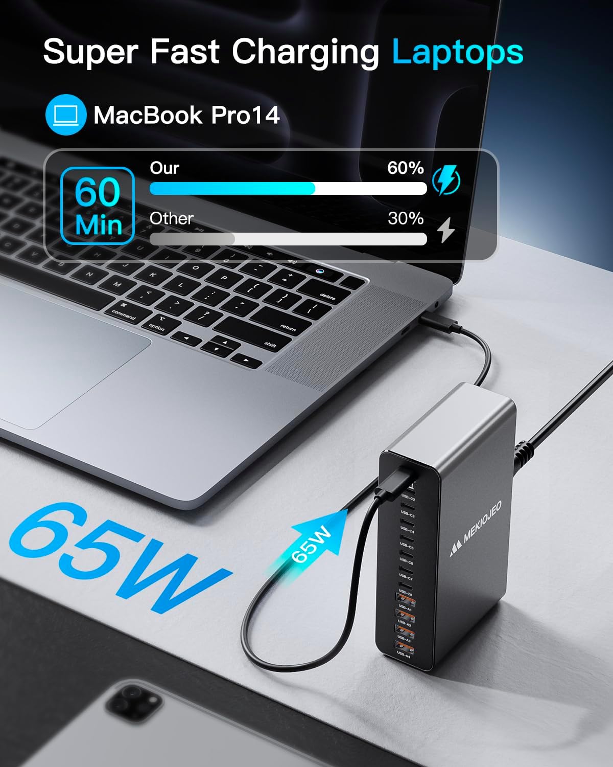 12 Ports Aluminum Alloy 380W Charging Station Fast USB C Charger Block | 65W Laptop GaN Charger for MacBook Pro/Air/iPad Pro/iPhone
