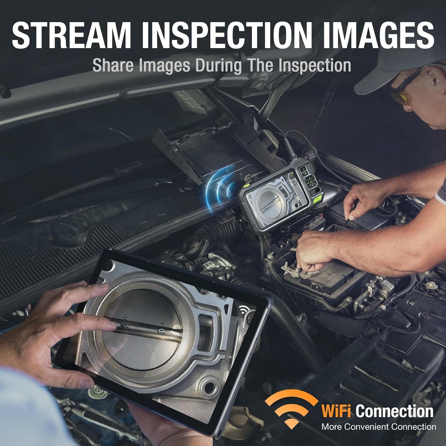 Teslong NTS700 Triple Lens Borescope with 7" 720P IPS Screen | 16.5FT Replaceable Gooseneck for Automotive HVAC, 1280x720 HD Display, 8+1+1 LEDs, IP67, 6000mAh, 32GB, 5FT, Hard Case