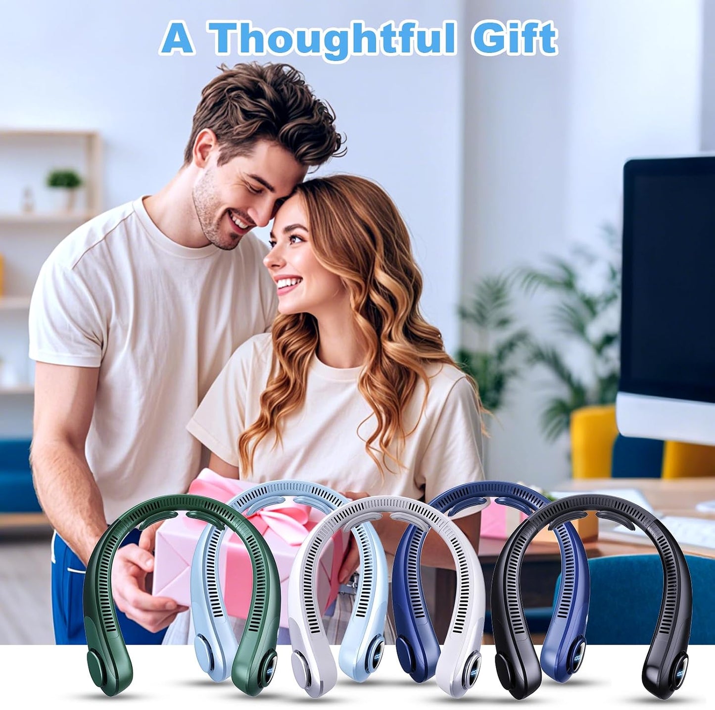 Portable Neck Fan that Blow Cold Air, LED Display, Rechargeable Hands-Free Wearable Cooling Personal Fan, 5 Speed, Neck Support, Bladeless Neck Air Conditioner, Gifts for Women/Men, Hot Flashes