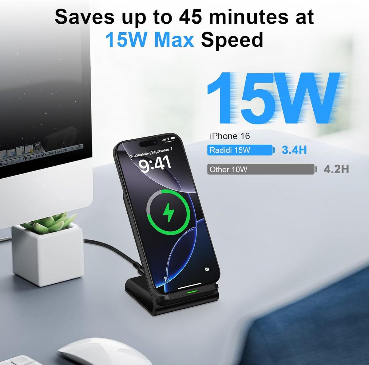 Samsung S25Ultra Wireless Charger Stand Wireless Phone Charger with Adapter