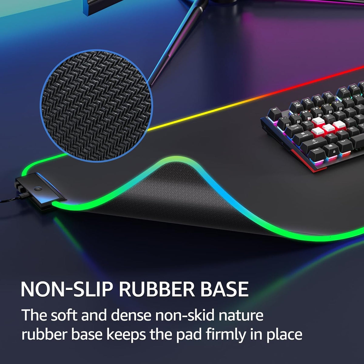 KTRIO RGB Large Gaming Mouse Pad, 31.5 x 11.8 in, RGB Black, XL | Smooth Micro-Weave Surface, RGB Lighting Design, Non-Slip Rubber Base, Durable Stitched Edges, Office & Home Use